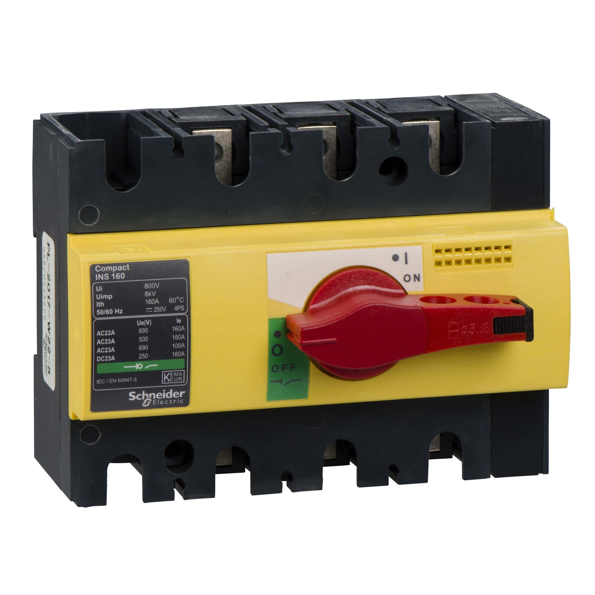 Schneider Electric 28928 Load disconnect switch INS160, 3P, 160A/690V AC/250V DC, rotary drive red/foundation yellow (img_001)