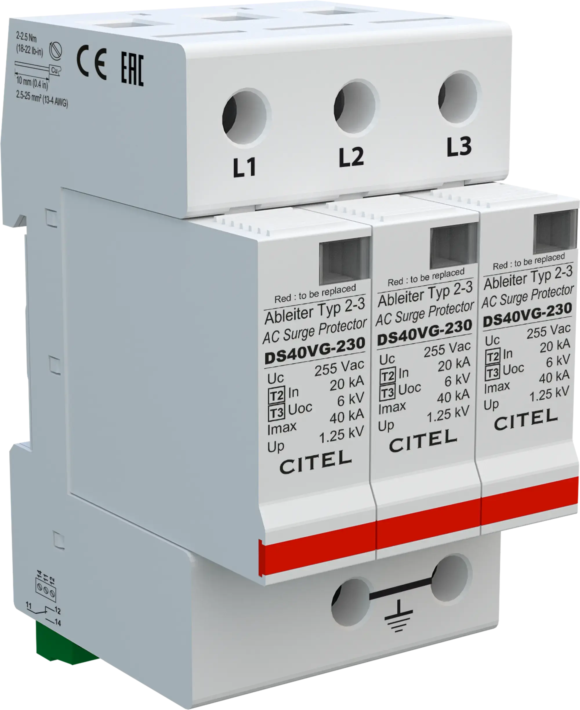 Citel 461573 Kombi-Ableiter 3-polig Typ 2+3 für 230/400 V TNC Netze, VG-Technology (img_001)