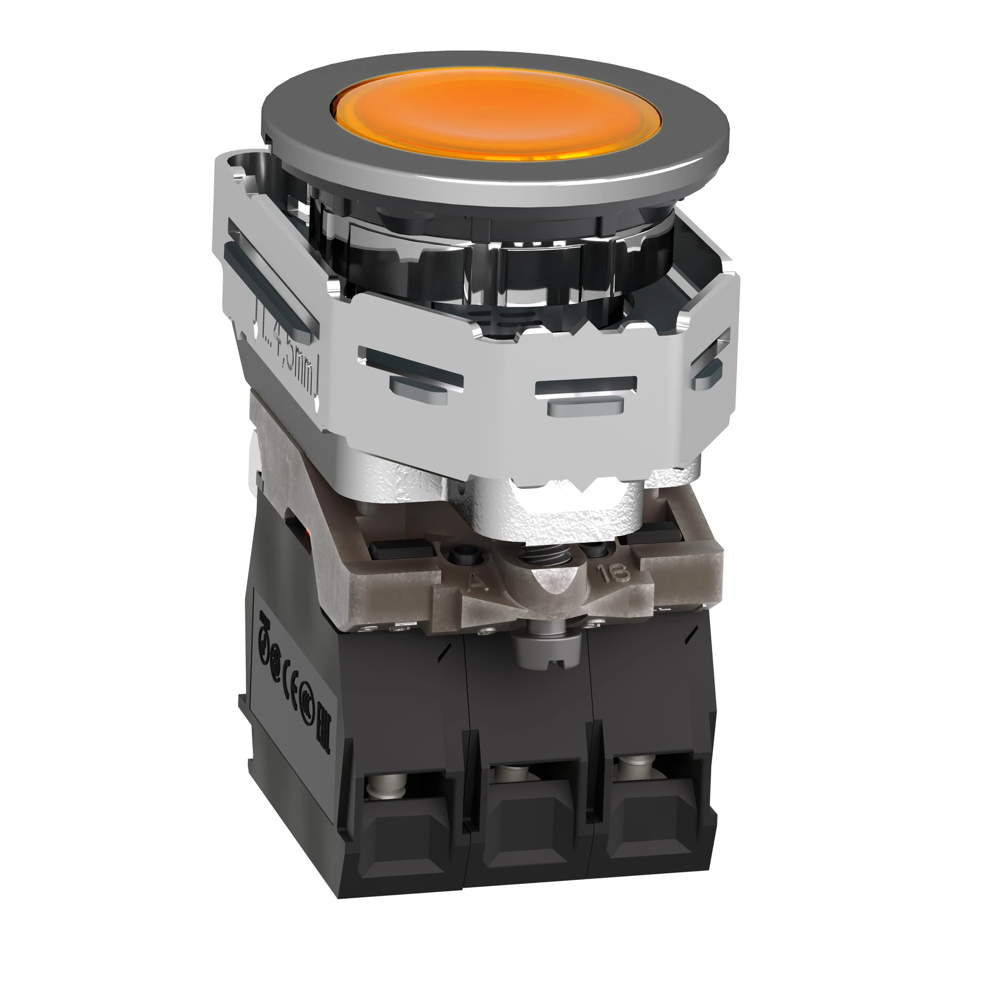 Schneider Electric XB4FW35G5 Illuminated push-button, Harmony XB4F, Metal, 30mm, orange, universal LED, smooth dome, 1NO+1NC, 110-120V AC (img_006)