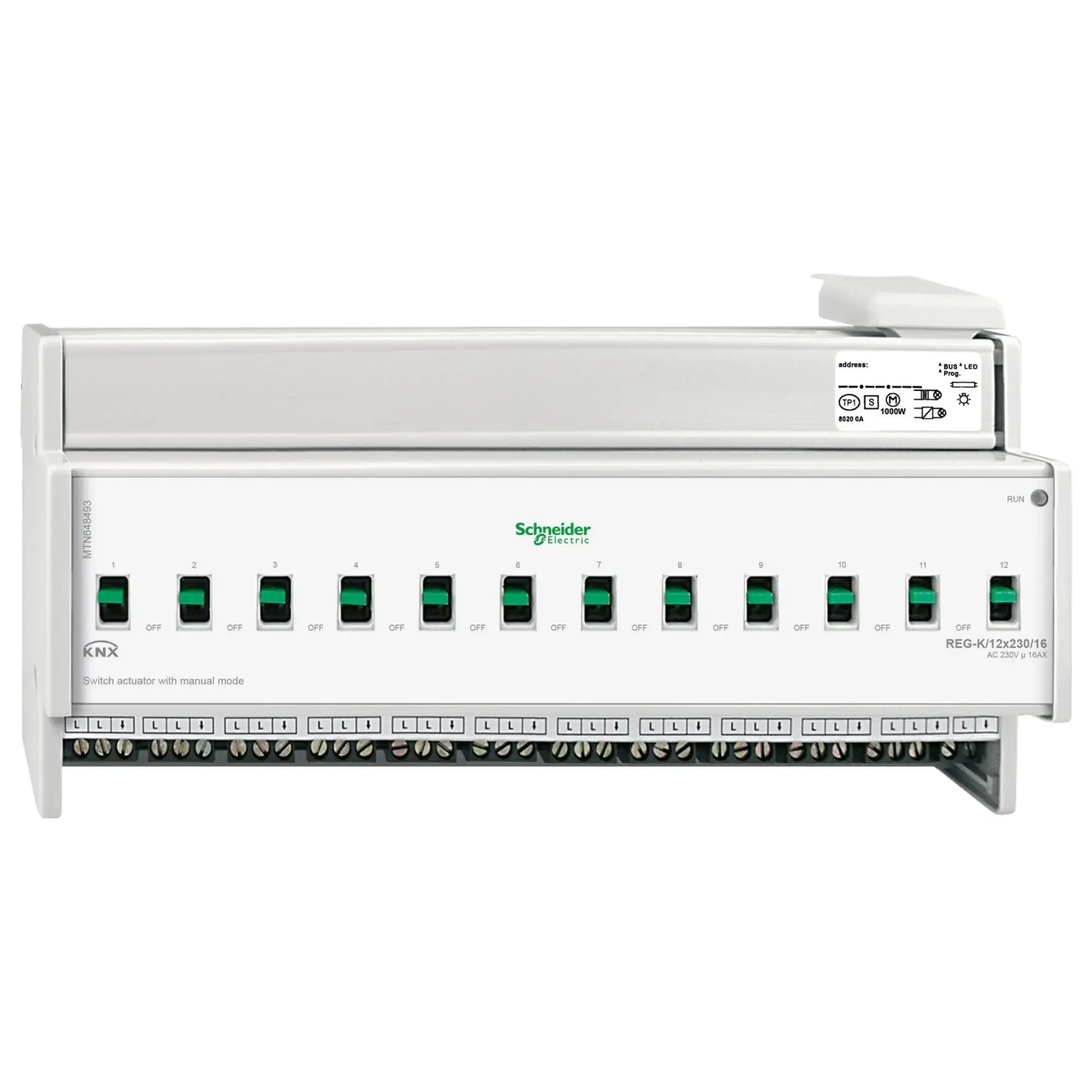 Schneider Electric MTN648493 Switching Actuator REG-K/12x230/16 with Manual Operation, Light Grey (img_002)
