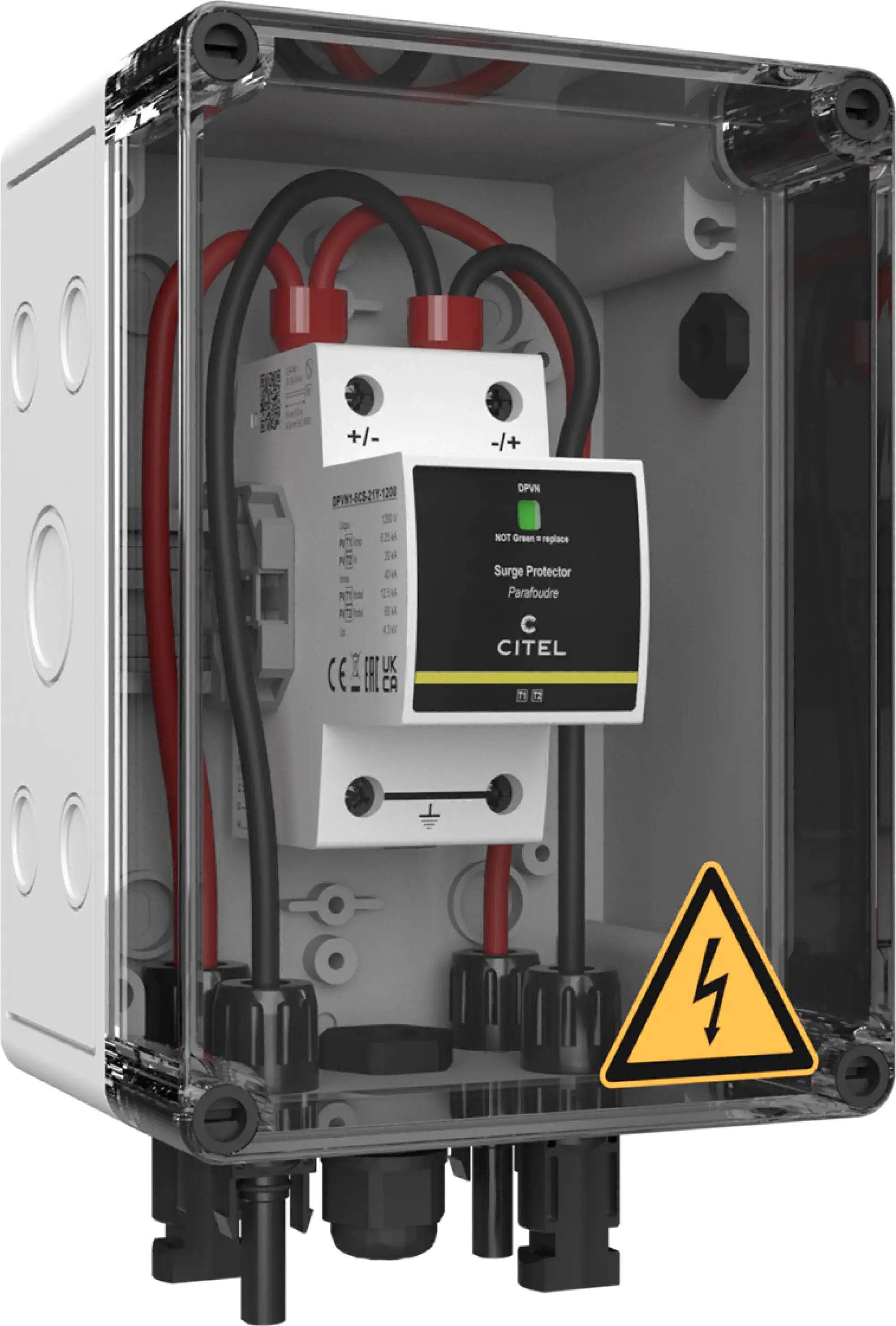 Citel 156614 Generatoranschlusskasten mit SPD Typ 1+2+3 bis 1200 VDC, 1-MPPT, 1 String MC4 (img_001) Citel 156614 Generatoranschlusskasten mit SPD Typ 1+2+3 bis 1200 VDC, 1-MPPT, 1 String MC4 (img_001)