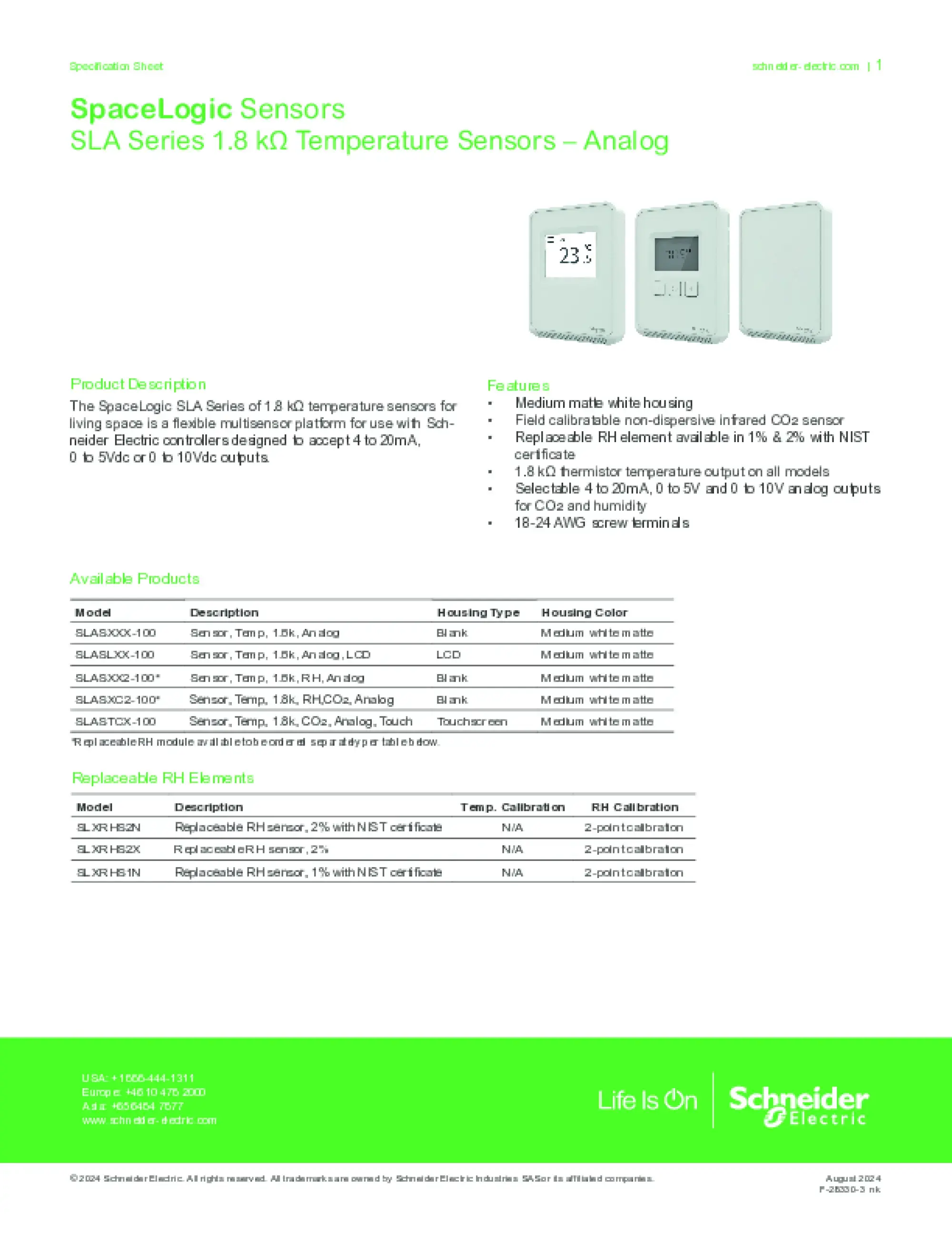 Schneider Electric SLASXX2-100 Sensor, SpaceLogic, Temp, 1.8k,rF, Analog SLASXX2-100 (img_002)