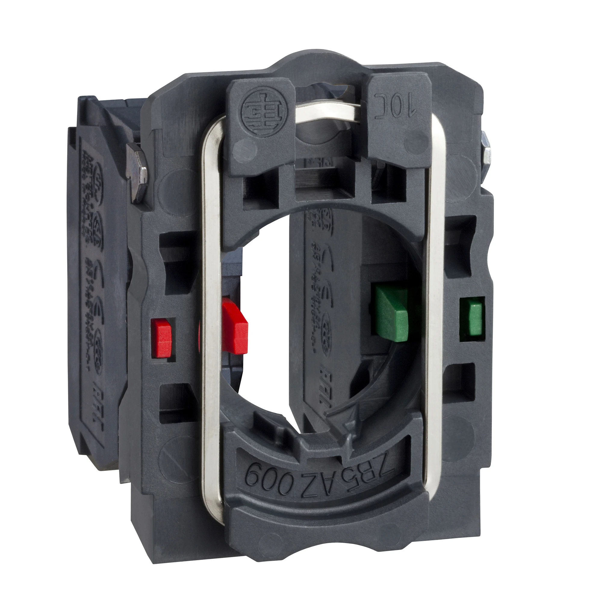 Schneider Electric ZB5AZ106 Auxiliary contact block with mounting flange, Harmony XB5, plastic, 22mm, 30mm, 1NO+1NC, overlapping, screw terminal (img_001)