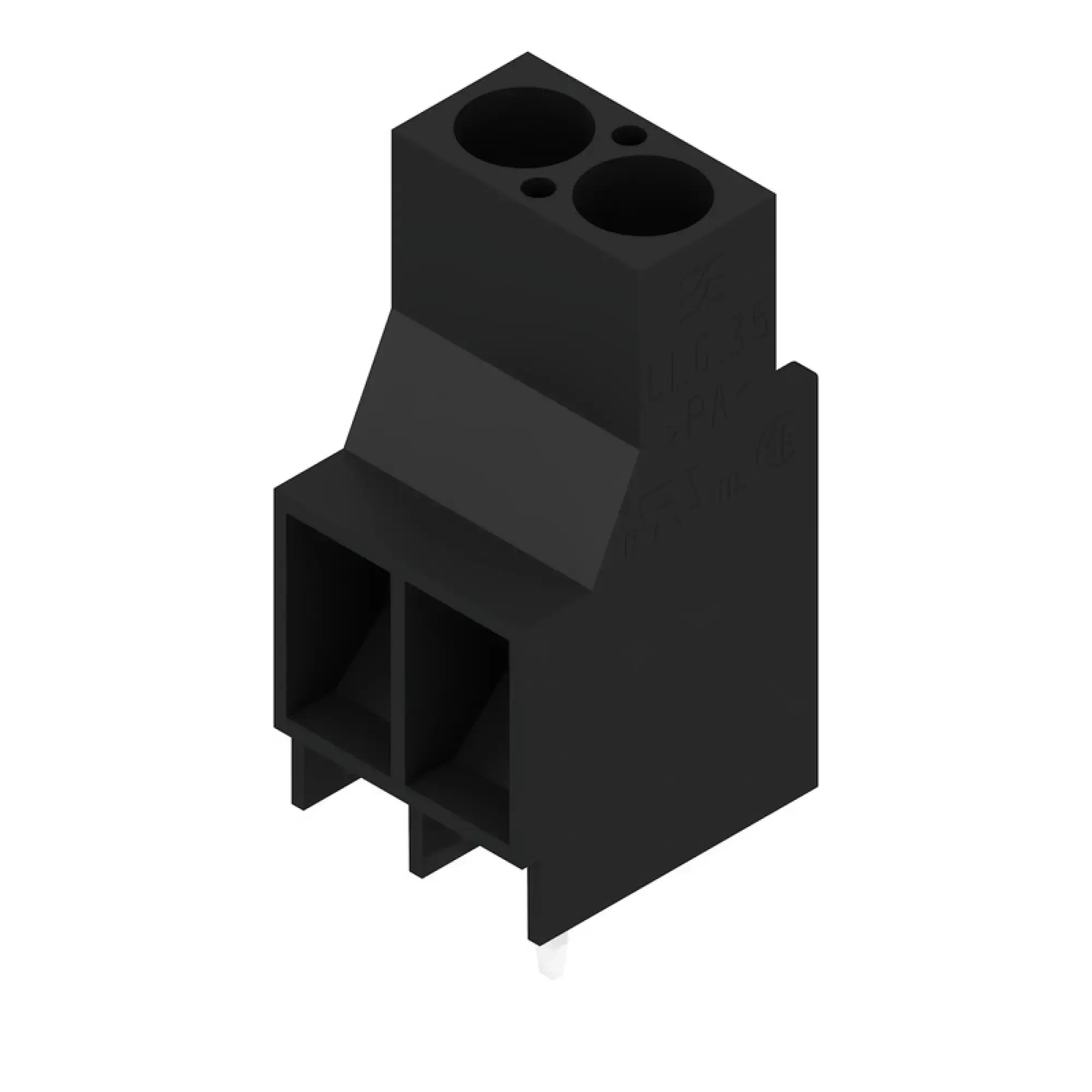 Weidmüller 1356830000 PCB terminal, 1000 V, 32 A, Pitch in mm: 6.35, 6 mm², Number of poles: 2, Clamping yoke connection, THT solder connection, 90°, Box (img_001) Weidmüller 1356830000 PCB terminal, 1000 V, 32 A, Pitch in mm: 6.35, 6 mm², Number of poles: 2, Clamping yoke connection, THT solder connection, 90°, Box (img_001)