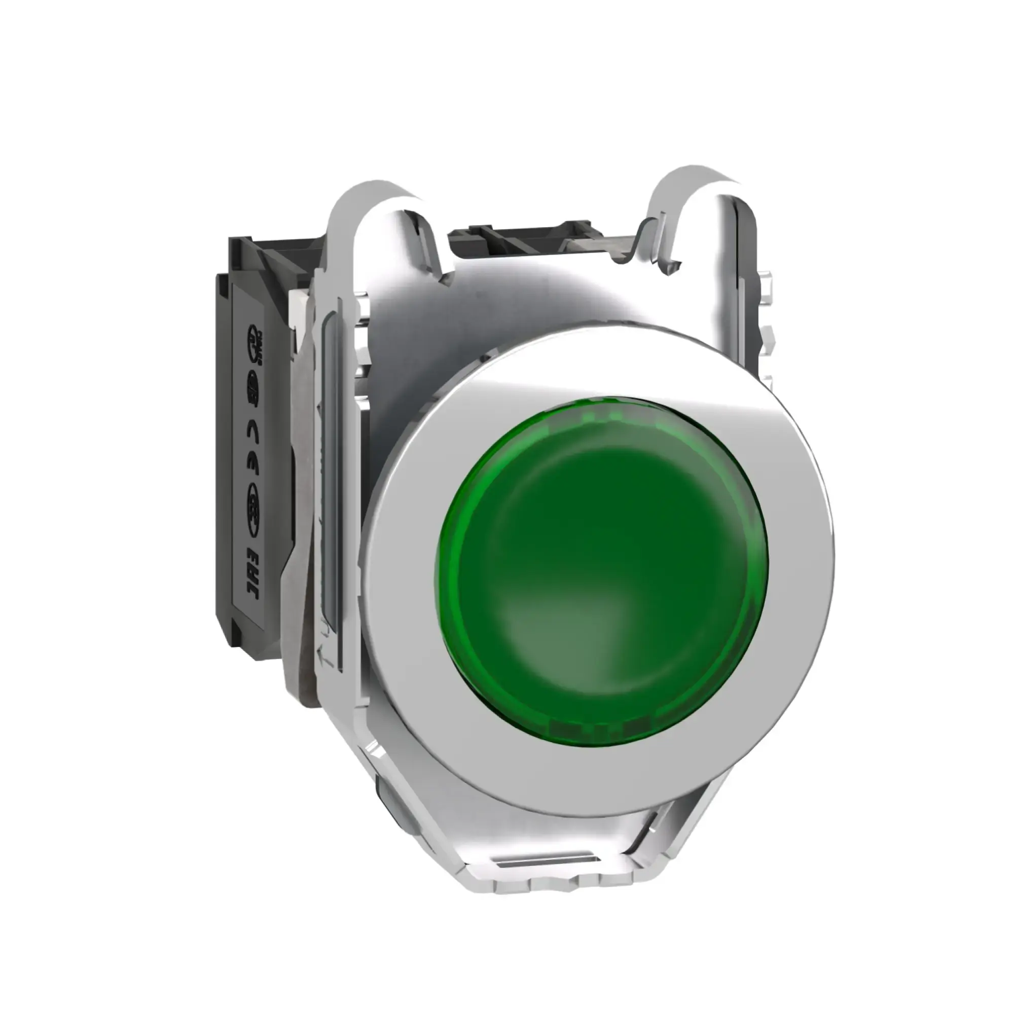 Schneider Electric XB4FW33M5 Illuminated push-button, Harmony XB4F, metal, 30mm, green, unlabelled, universal LED, smooth dome, 1NO+1NC, 230-240V AC (img_001)