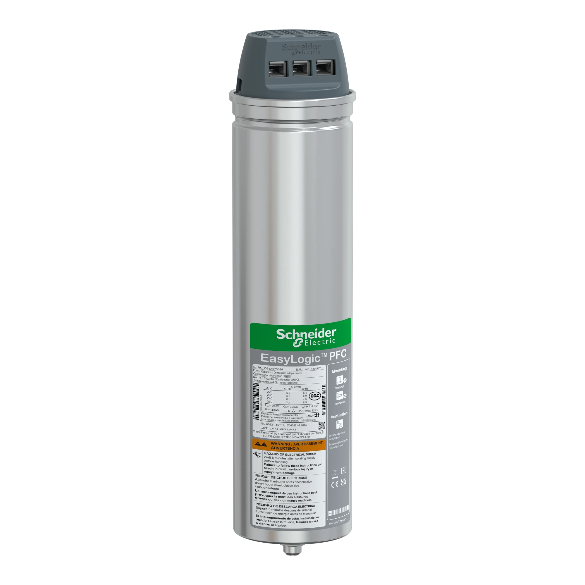 Schneider Electric BLRCS063A075B24 Standard Capacitor, EasyLogic PFC SD, 6.3/7.5kvar, 240V, 50/60Hz (img_001) Schneider Electric BLRCS063A075B24 Standard Capacitor, EasyLogic PFC SD, 6.3/7.5kvar, 240V, 50/60Hz (img_001)