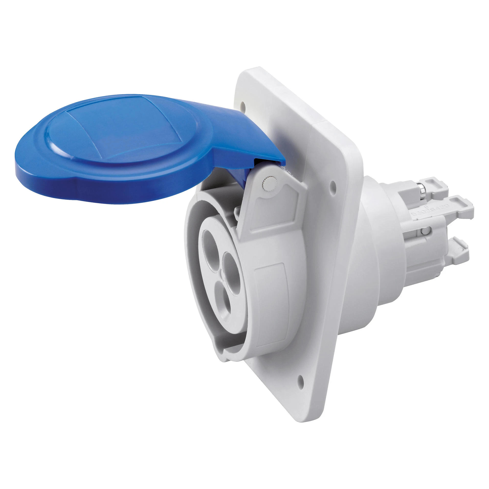 GEWISS GW62216FH 10° ANGLED FLUSH-MOUNTING SOCKET-OUTLET HP - IP44/IP54 - 2P+E 32A 200-250V 50/60HZ - BLUE - 6H - FAST WIRING (img_001)