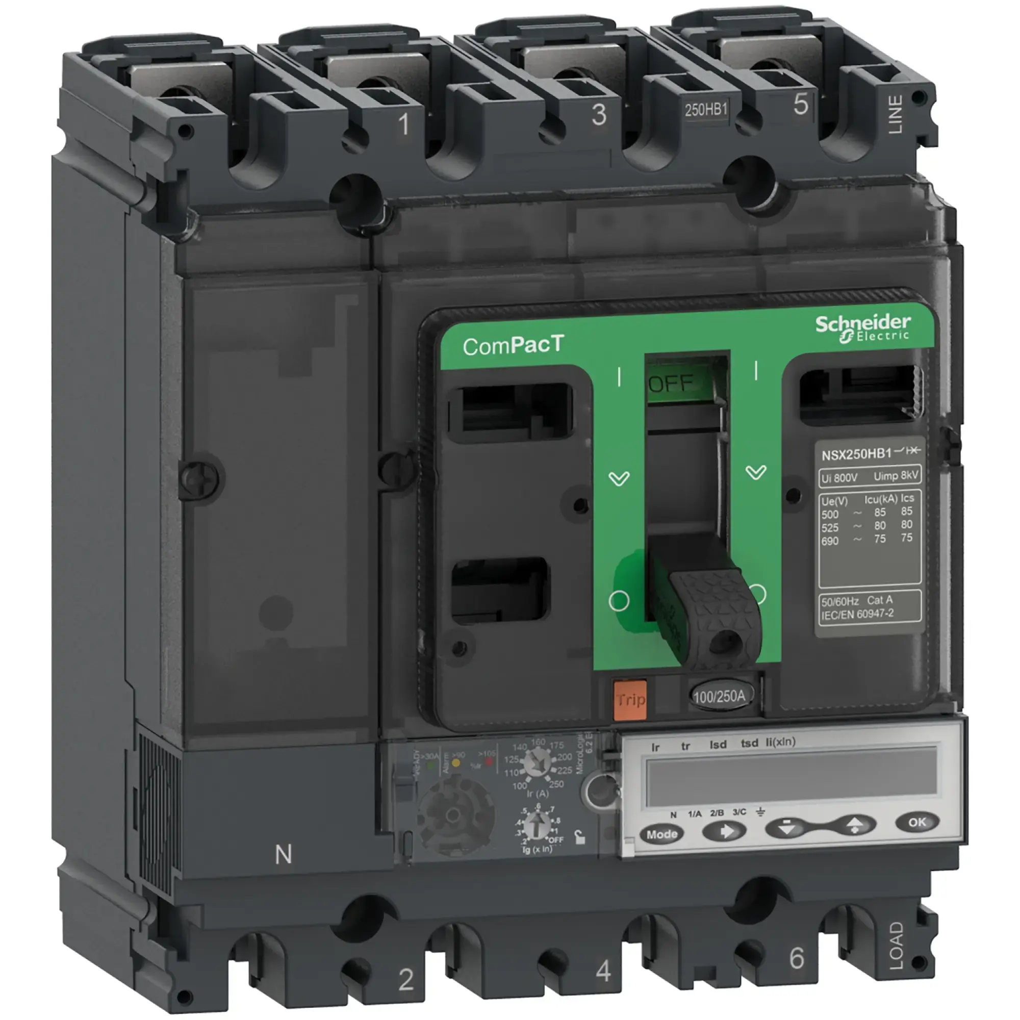 Schneider Electric C25R46E100 Compact Power Circuit Breaker ComPacT NSX250R with Micrologic 6.2 E 4P4D 100A, 200kA/415V AC (img_002)