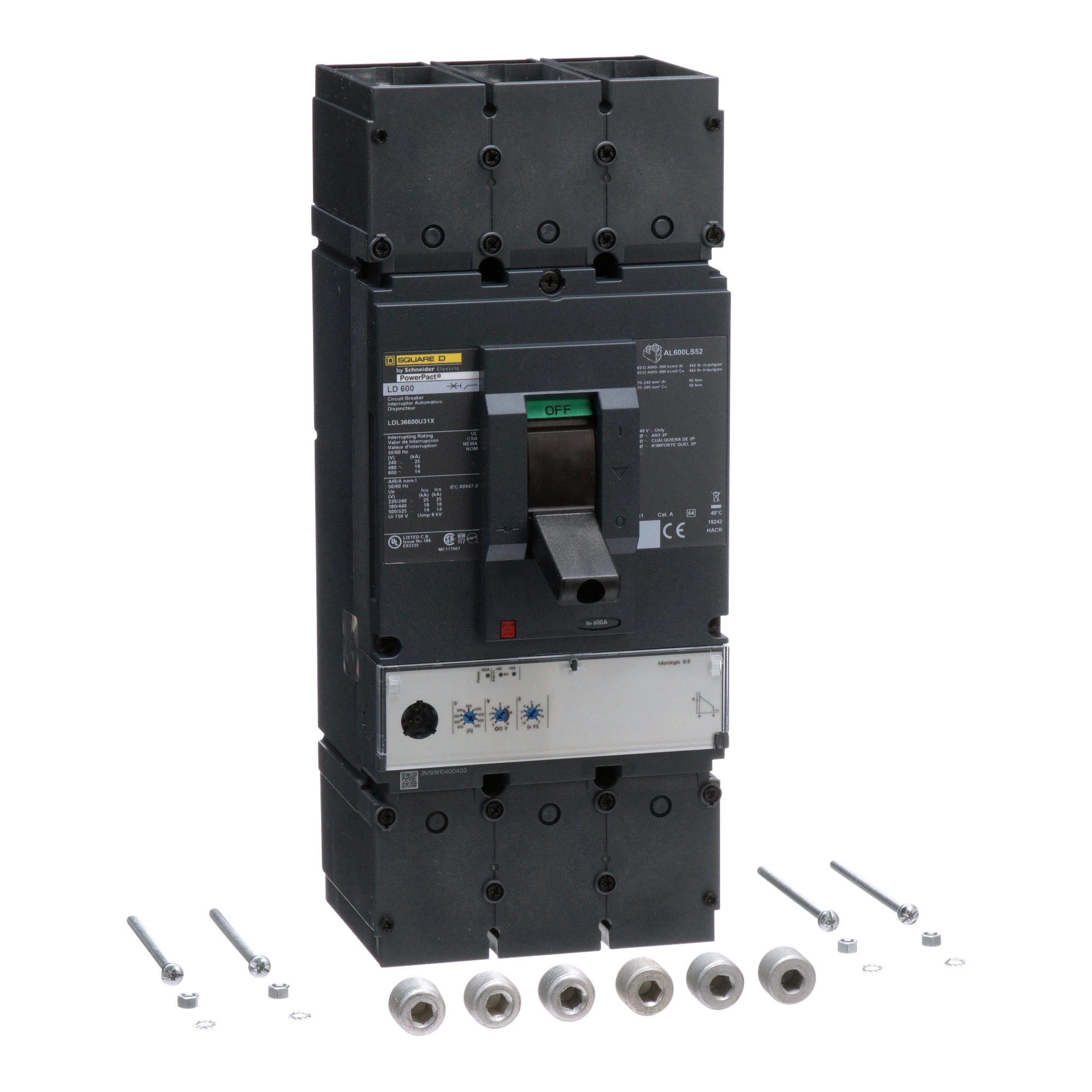 Schneider Electric LDL36600U31X Compact Power Circuit Breaker PowerPacT L, with Micrologic 3.3, 600 A, 3P, 14kA/600V AC (img_001)