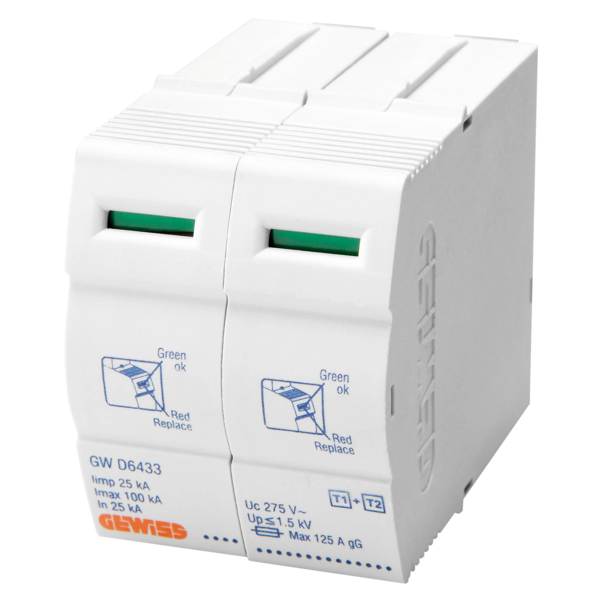 GEWISS GWD6433 LST - EXTRACTABLE SPARE CARTRIDGE - PHASE 25KA - TYPE 1+2 (img_001)