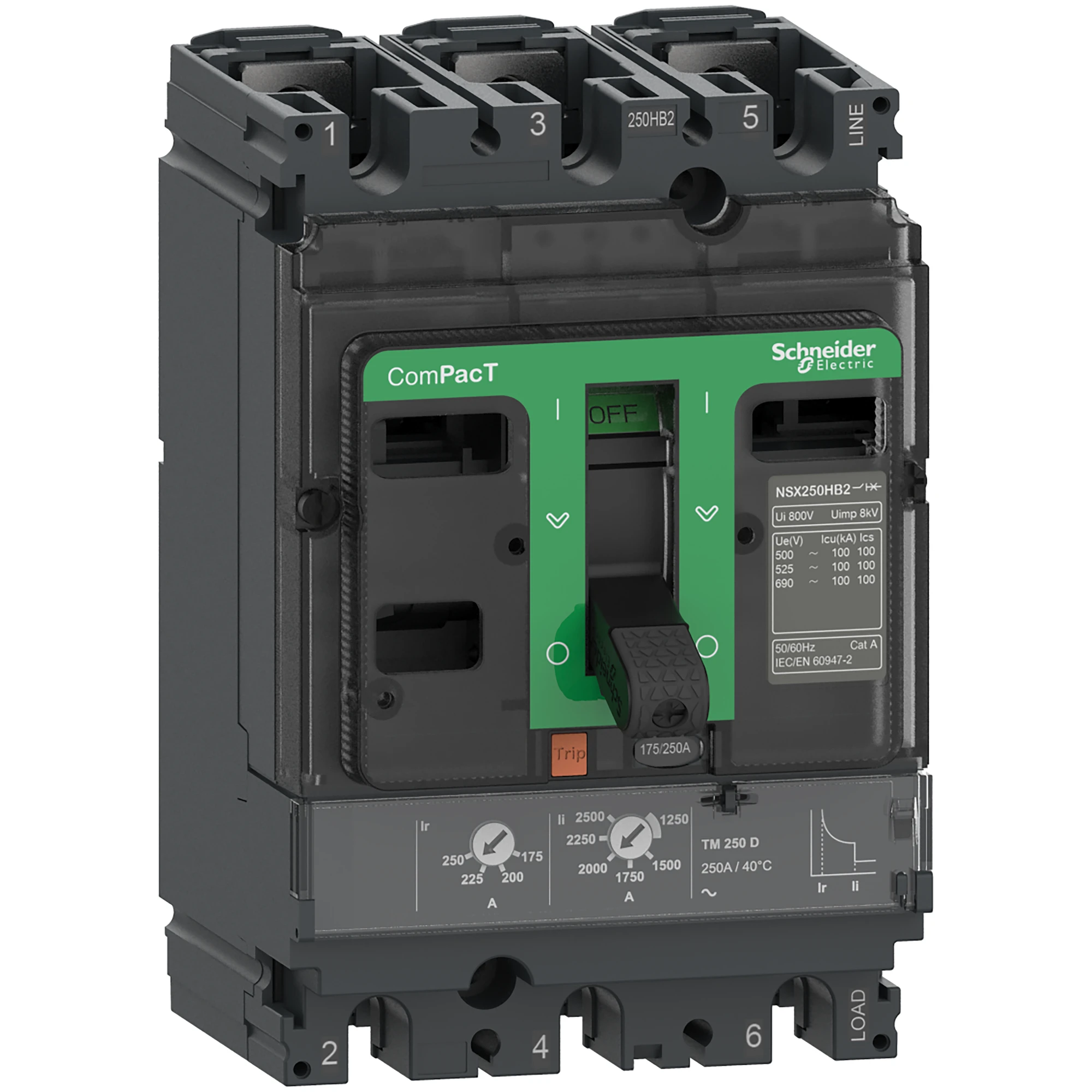 Schneider Electric C25N3TM200 Compact Circuit Breaker ComPacT NSX250N with TM200D 3P3D 140-200A, 50kA/415V AC (img_001)