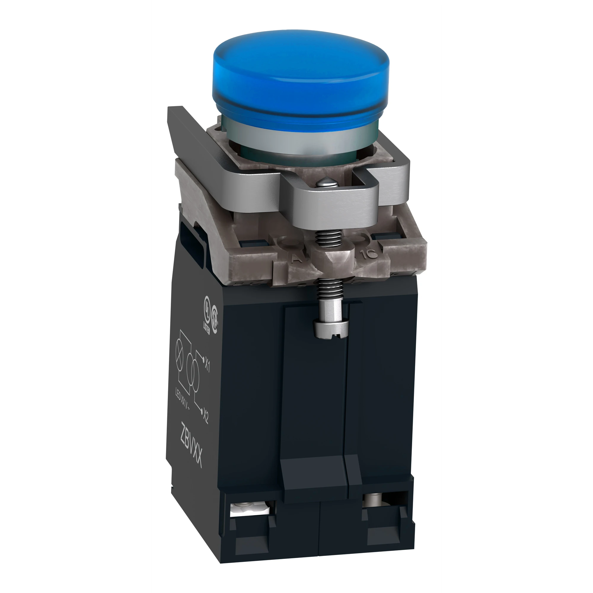 Schneider Electric XB4BV5B6 Pilot light, Harmony XB4, Metal, 22mm, blue, with transformer, incandescent lamp BA9s, smooth dome, screw terminal, 400V (img_007)