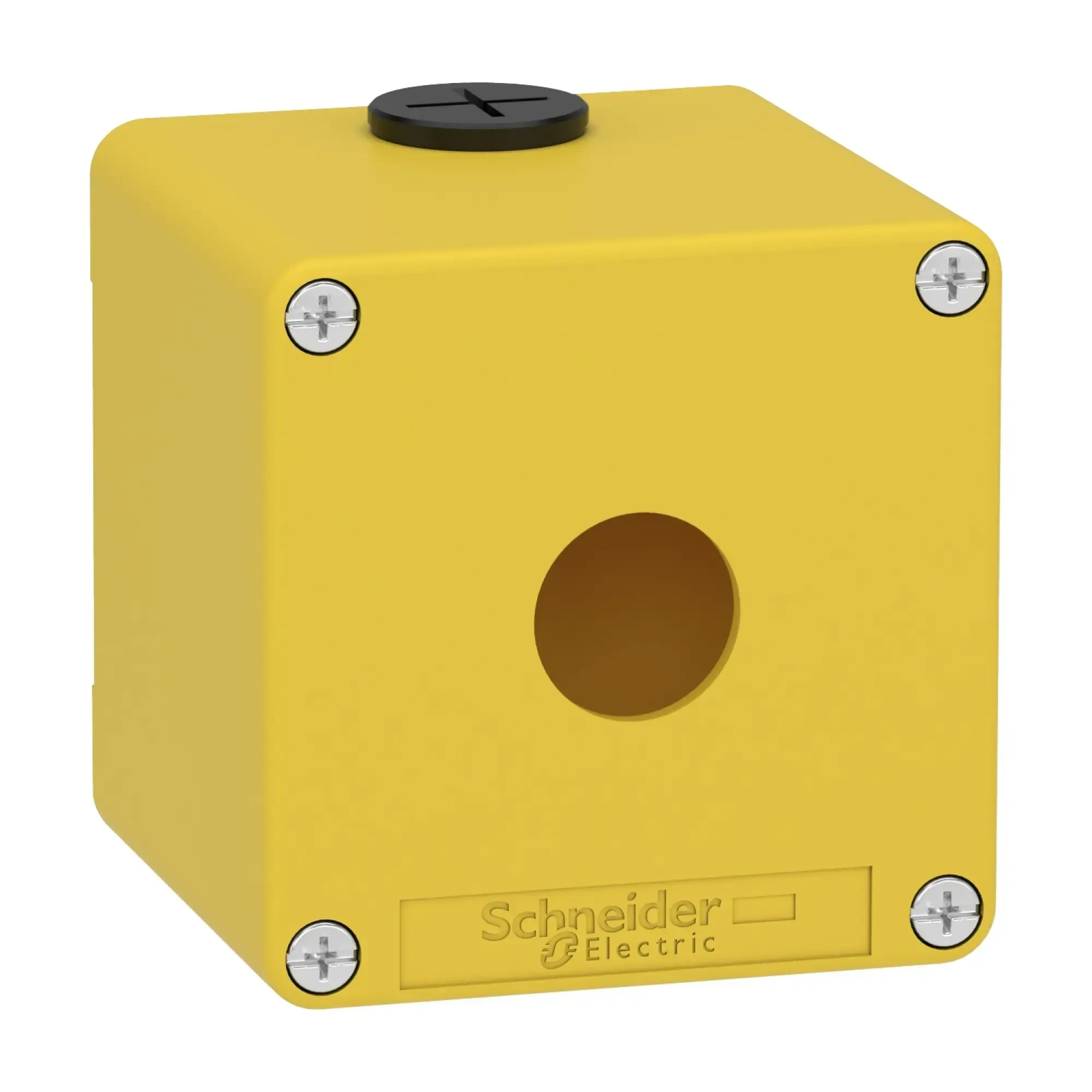 Schneider Electric XAPK1501 Empty enclosure XAP, metal, yellow, for emergency stop/off, for 1x22mm, 80x80x77, M20 (img_002)