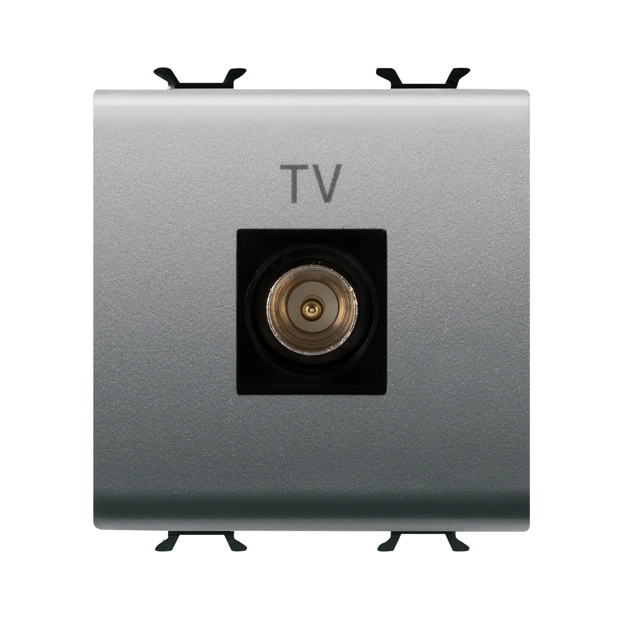 GEWISS GW14367 COAXIAL TV SOCKET-OUTLET, CLASS A SHIELDING - IEC MALE CONNECTOR 9,5mm - DIRECT - 2 MODULE - TITANIUM - CHORUSMART (img_001)
