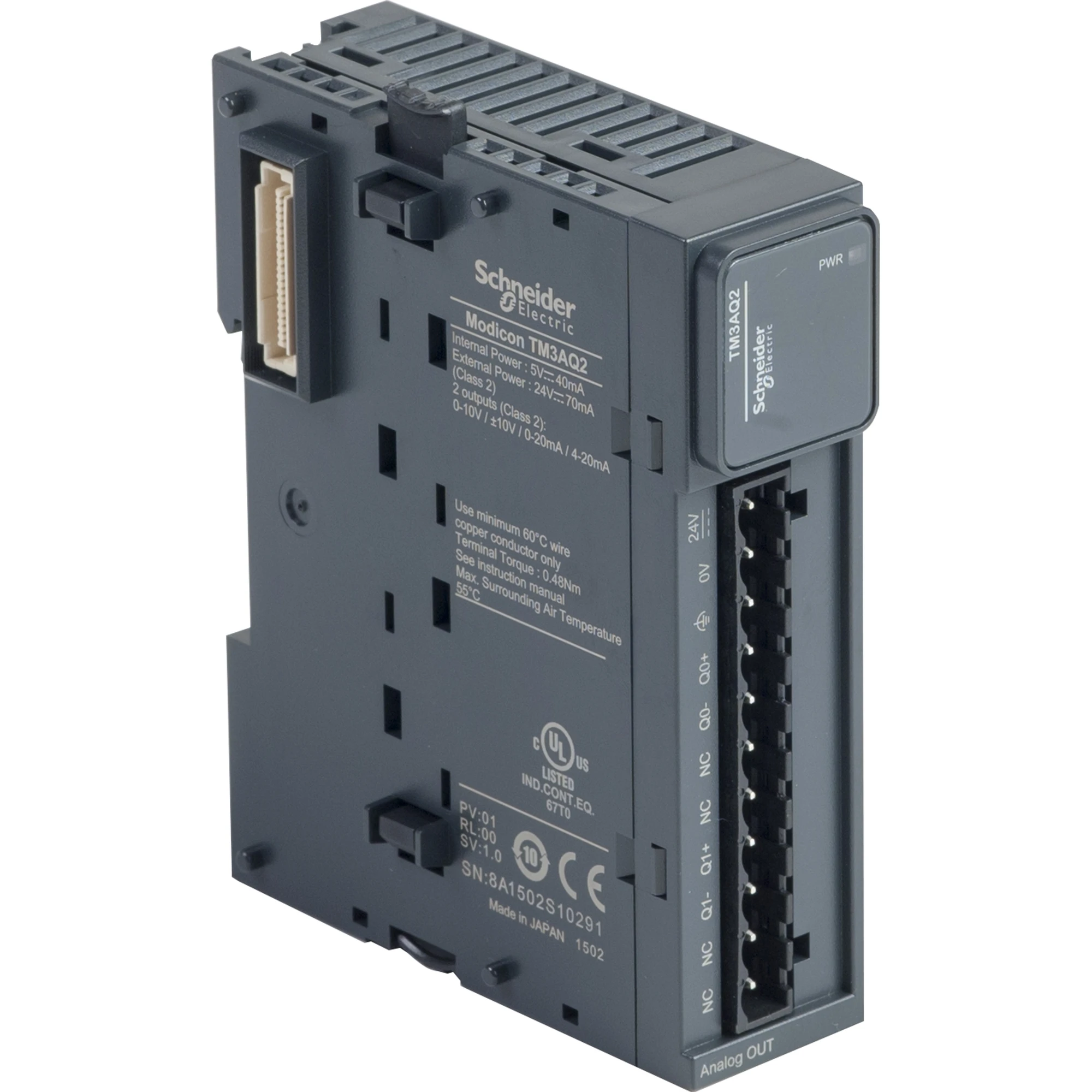 Schneider Electric TM3AQ2 Analog Output Module, Modicon TM3, 2 Outputs, Voltage / Current, 12 Bit Resolution, Screw Terminals (img_001)
