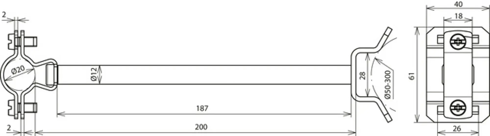 Dehn 275442 HVI Ex P200 holder StSt f. Conduc. D20mm dist. 200mm w. bracket f. tubes 50-300mm (img_002)