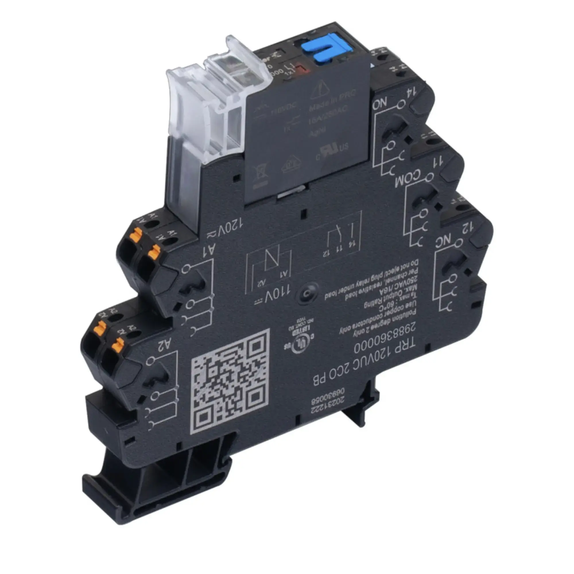 Weidmüller 2988360000 Relay module, 120 V UC ±10 %, Green LED, 2 CO contact (AgNi) , 250 V AC, 8 A, PUSH IN (img_001)