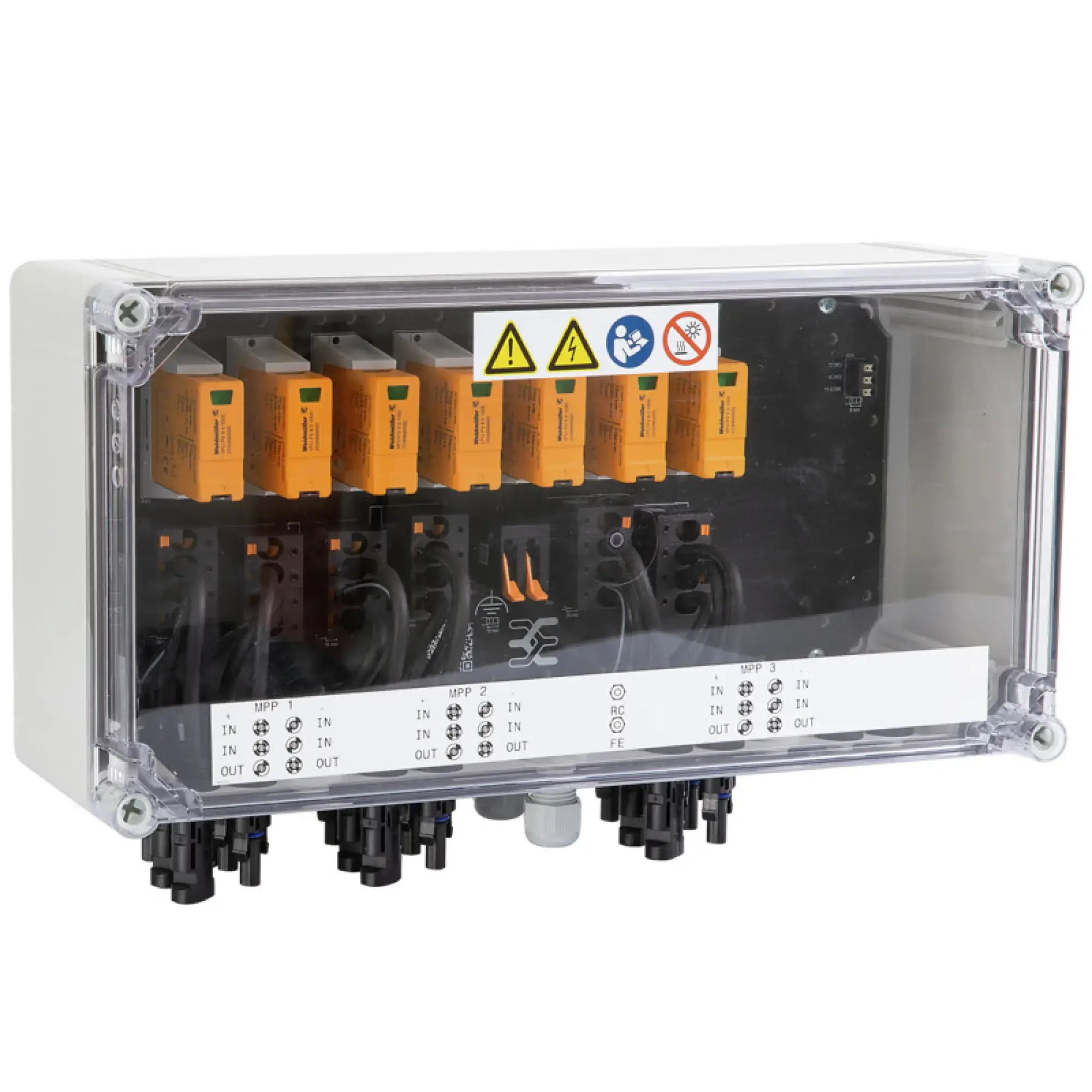 Weidmüller 2975530000 Combiner Box (Photovoltaik), 3 MPP's, 2 Inputs / 1 Output per MPP, Surge protection I / II, MC4-Evo 2, 1100 V (img_001) Weidmüller 2975530000 Combiner Box (Photovoltaik), 3 MPP's, 2 Inputs / 1 Output per MPP, Surge protection I / II, MC4-Evo 2, 1100 V (img_001)