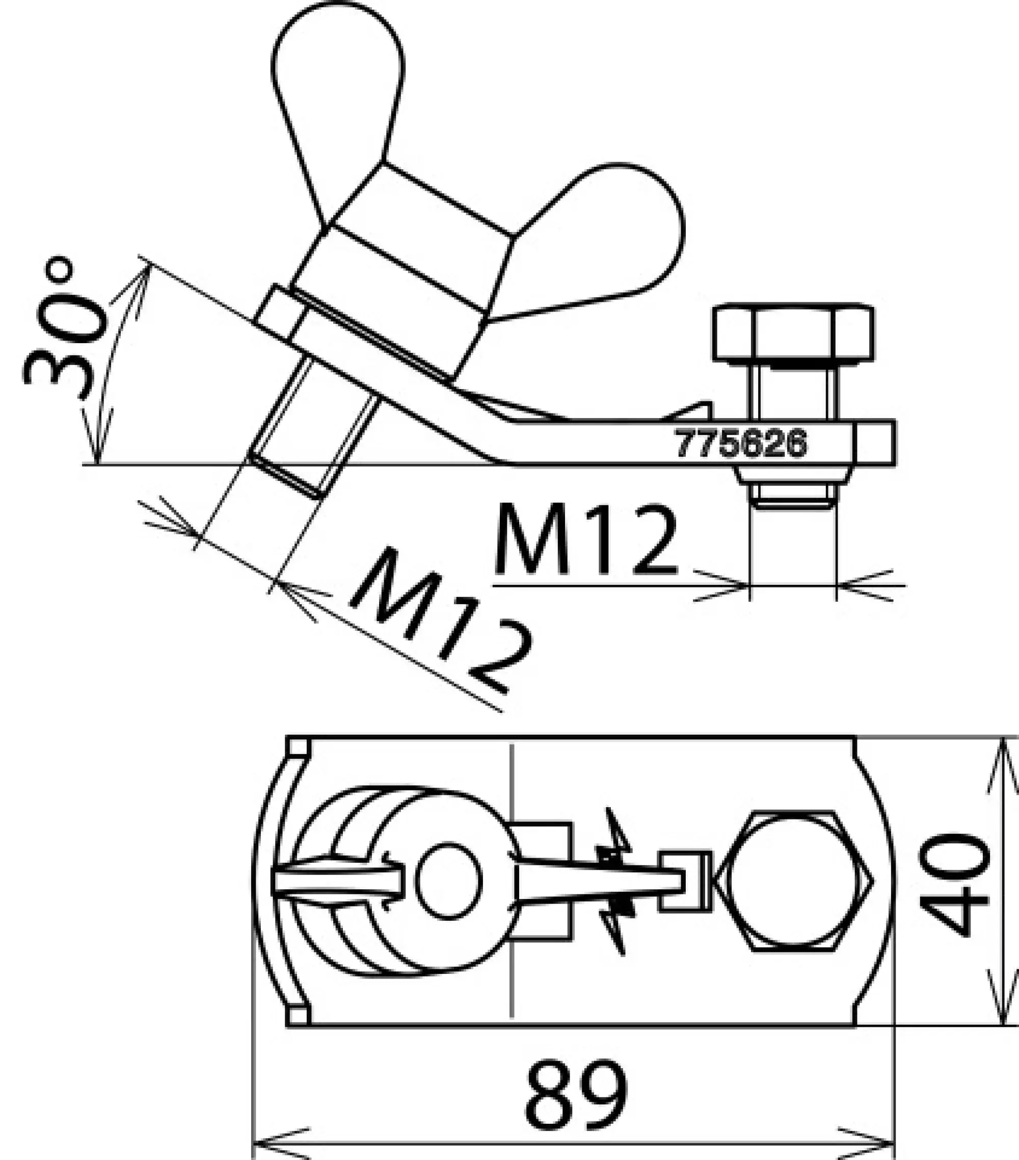 Dehn 775626 Earth connector with wing bolt M12x15 for connecting element PK1 16-150mm² (img_004)