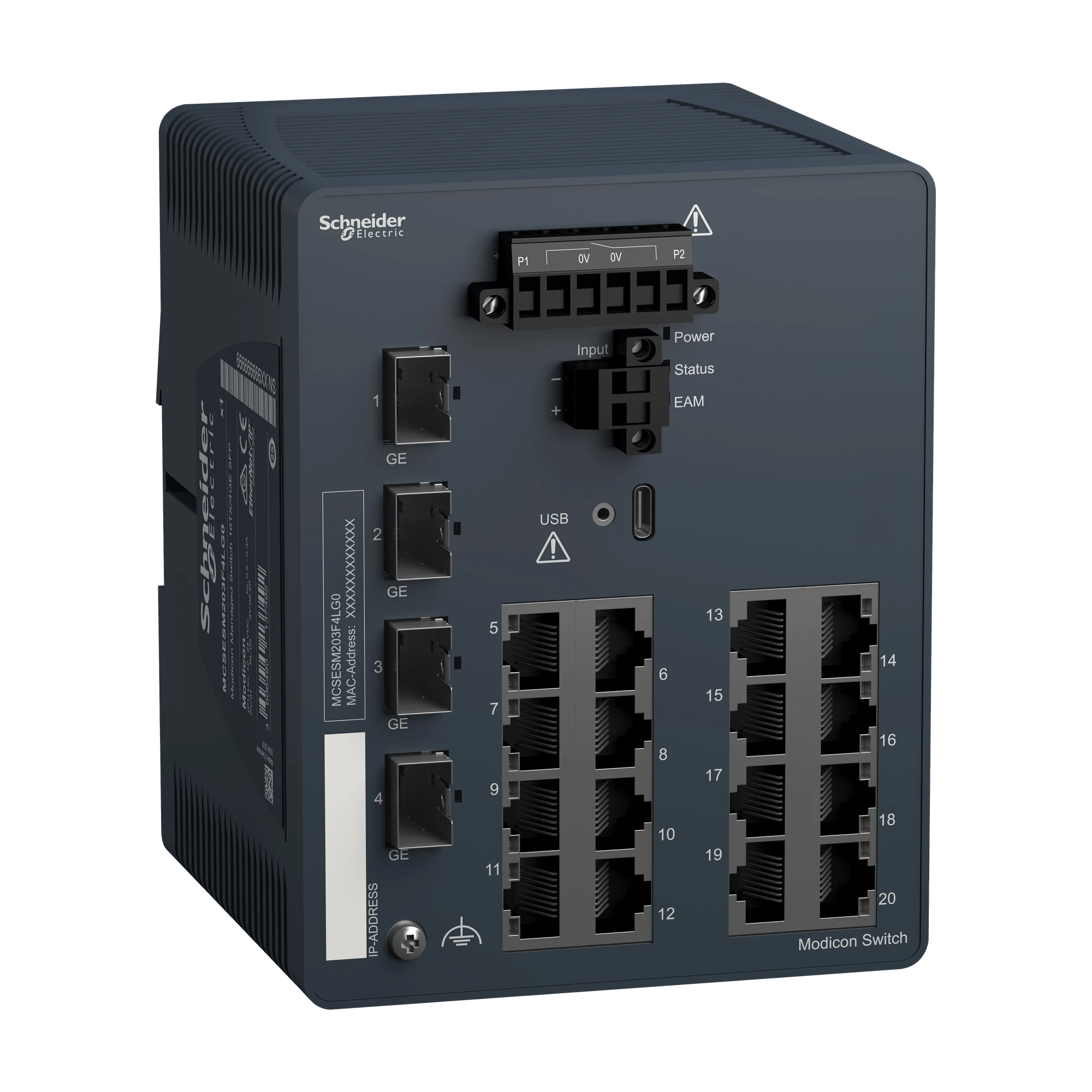 Schneider Electric MCSESM203F4LG0 Modicon Managed Switch, 16 Copper Ports (16TX 10/100 Mbps) + 4 Gigabit SFP Ports (100/1000 Mbps) (img_001) Schneider Electric MCSESM203F4LG0 Modicon Managed Switch, 16 Copper Ports (16TX 10/100 Mbps) + 4 Gigabit SFP Ports (100/1000 Mbps) (img_001)