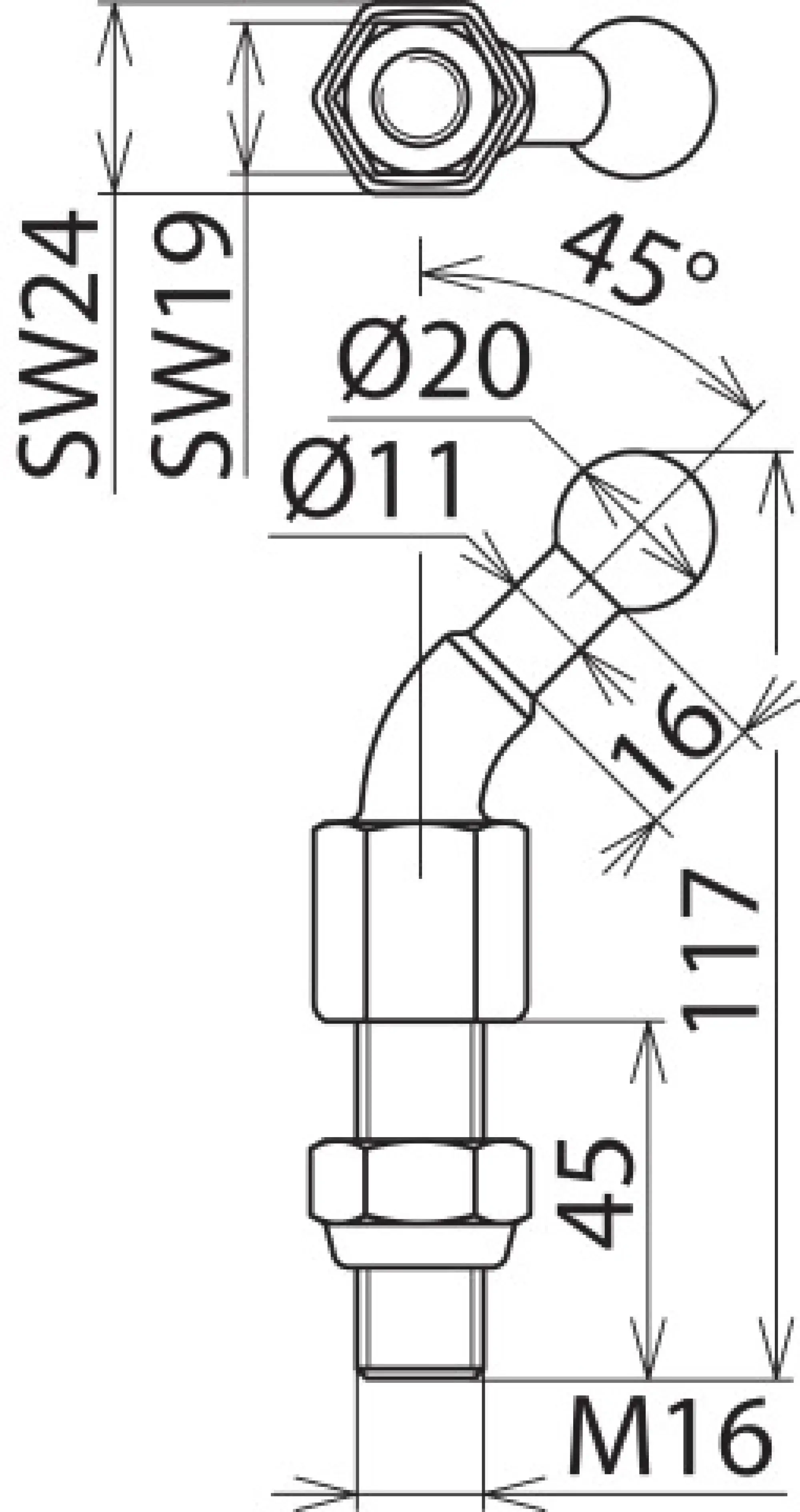 Dehn 706645 Fixed ball point D 20mm angled (45°) with threaded pin and nut M16x45mm (img_002)