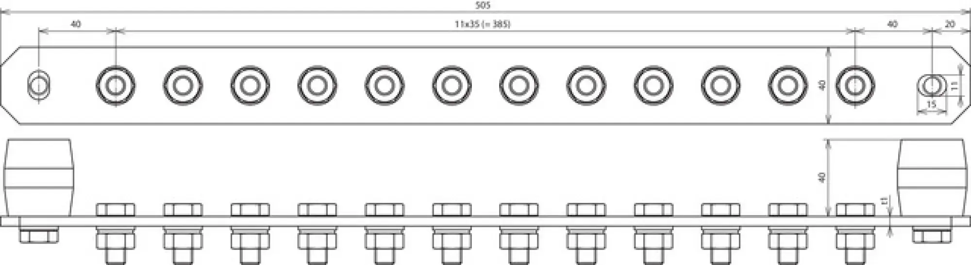 Dehn 472237 Equipotential bonding bar without cover Cu with M10 screws for 12 connections (img_002)
