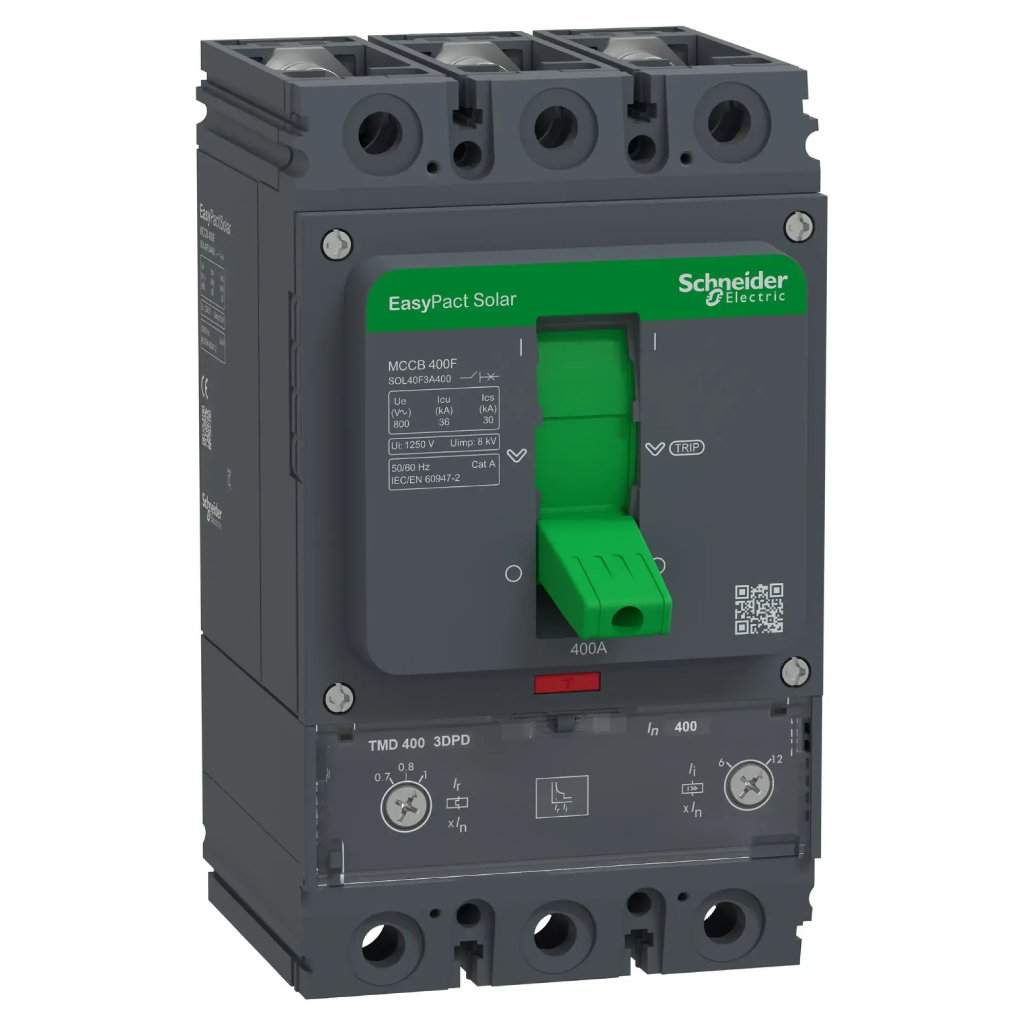 Schneider Electric SOL40F3A400 Leistungsschalter EasyPact Solar MCCB 400, 3P, 36kA bei 800VAC, 400A Nennstrom, TMD thermisch magnetische Auslöseeinheit (img_001) Schneider Electric SOL40F3A400 Leistungsschalter EasyPact Solar MCCB 400, 3P, 36kA bei 800VAC, 400A Nennstrom, TMD thermisch magnetische Auslöseeinheit (img_001)