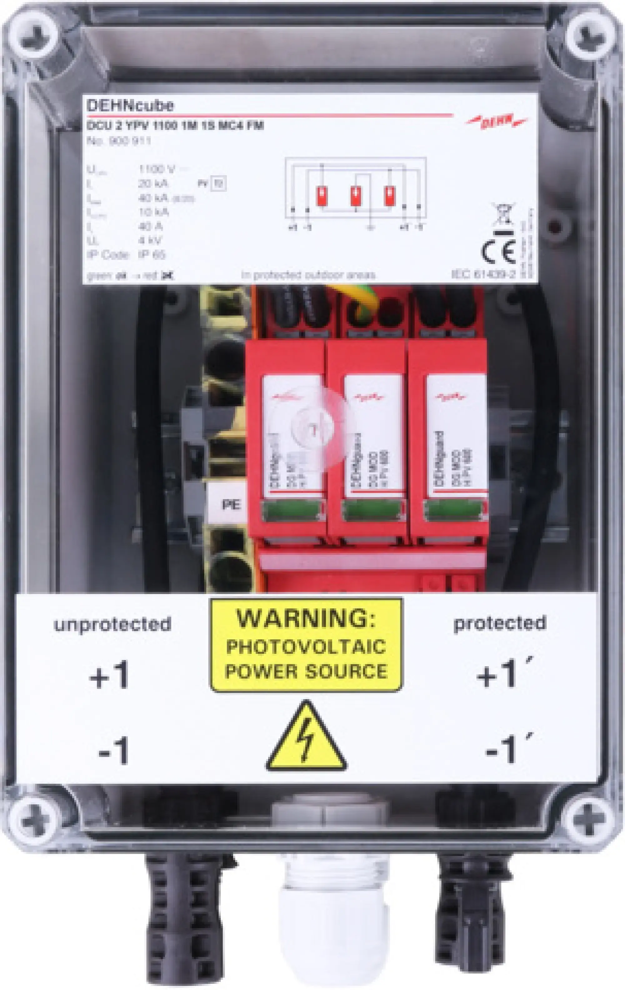 Dehn 900911 Type2 generator junction box,IP65 encl. for PV, 1MPPT, 1 string, to 1100V DC (img_001)