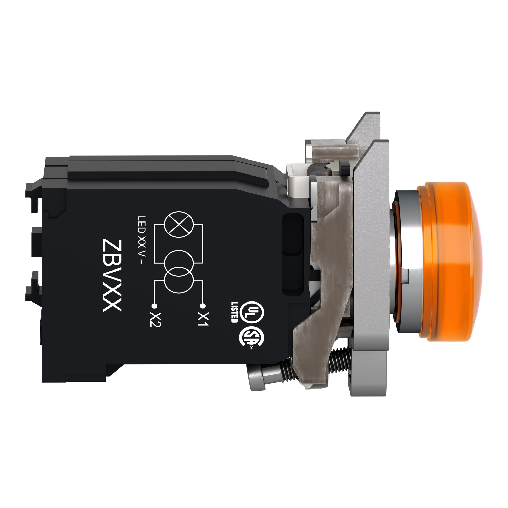 Schneider Electric XB4BV5B5 Indicator light, Harmony XB4, metal, 22mm, orange, with transformer, incandescent bulb BA9s, smooth calotte, screw terminal, 400V (img_004)