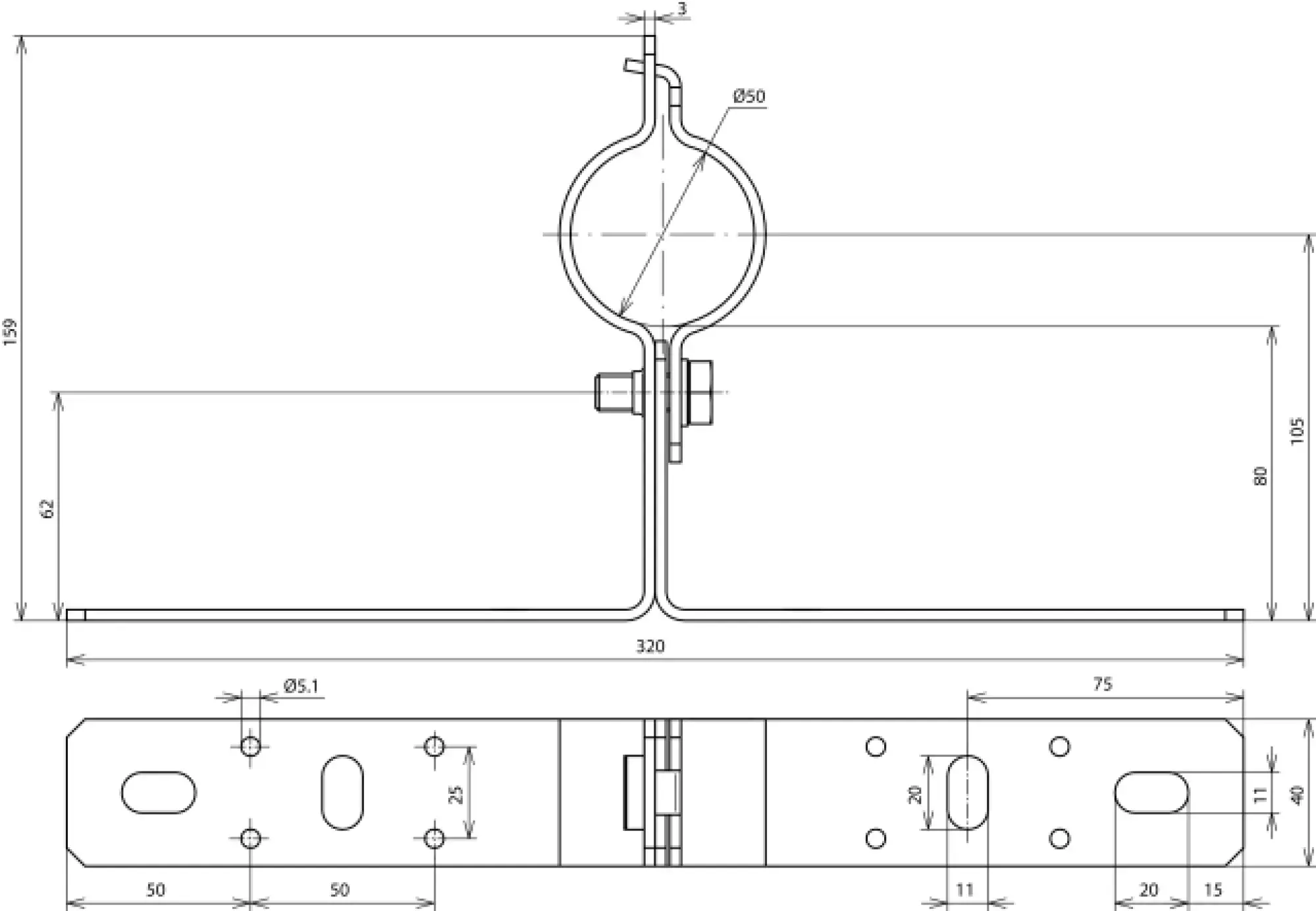 Dehn 105340 Mounting bracket StSt with cleat for tubes D 50mm for DEHNiso-Combi (img_002) Dehn 105340 Mounting bracket StSt with cleat for tubes D 50mm for DEHNiso-Combi (img_002)