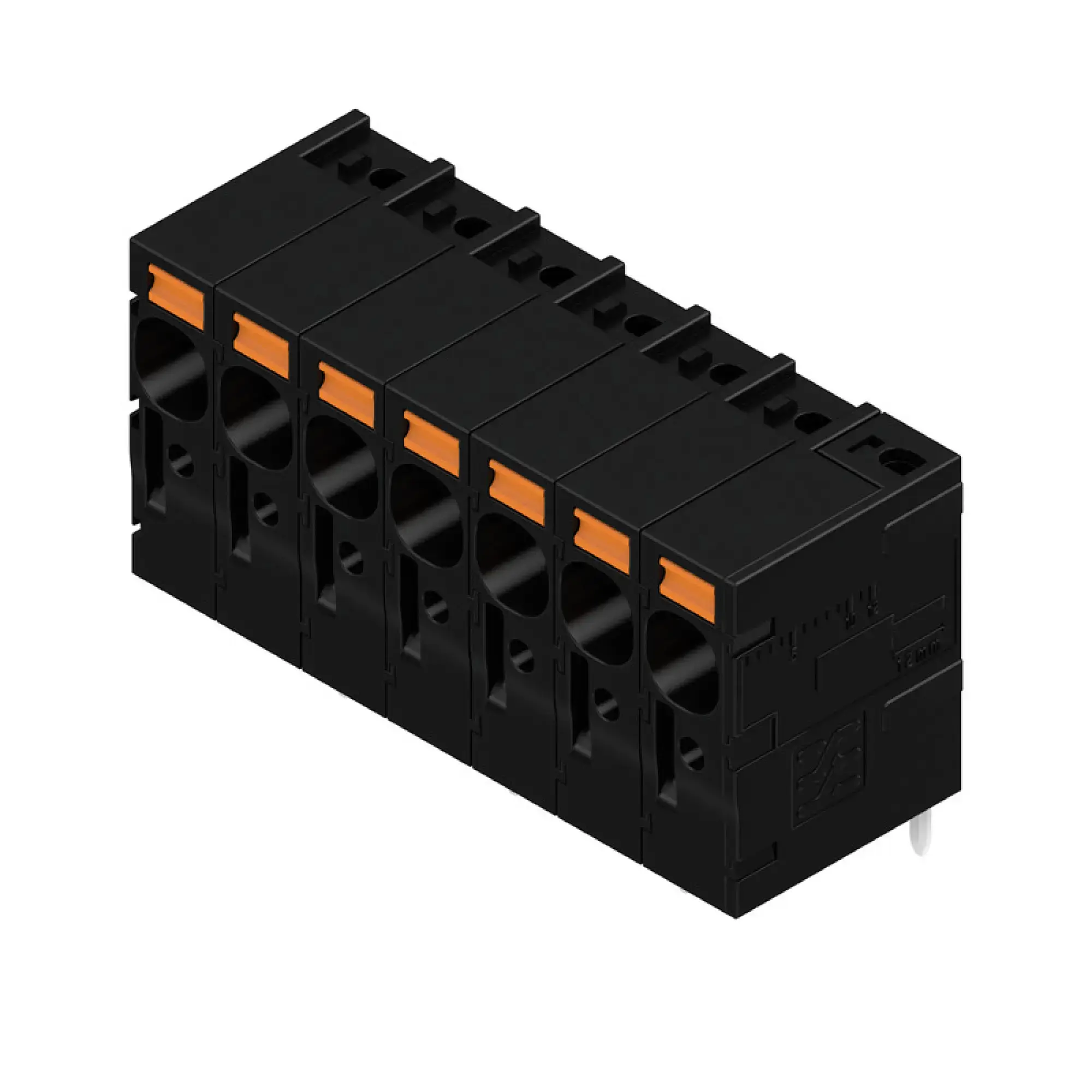 Weidmüller 2473050000 PCB terminal, 1000 V, 41 A, Pitch in mm: 7.50, 6 mm², Number of poles: 7, PUSH IN without actuator, THT solder connection, 90°, Box (img_001) Weidmüller 2473050000 PCB terminal, 1000 V, 41 A, Pitch in mm: 7.50, 6 mm², Number of poles: 7, PUSH IN without actuator, THT solder connection, 90°, Box (img_001)