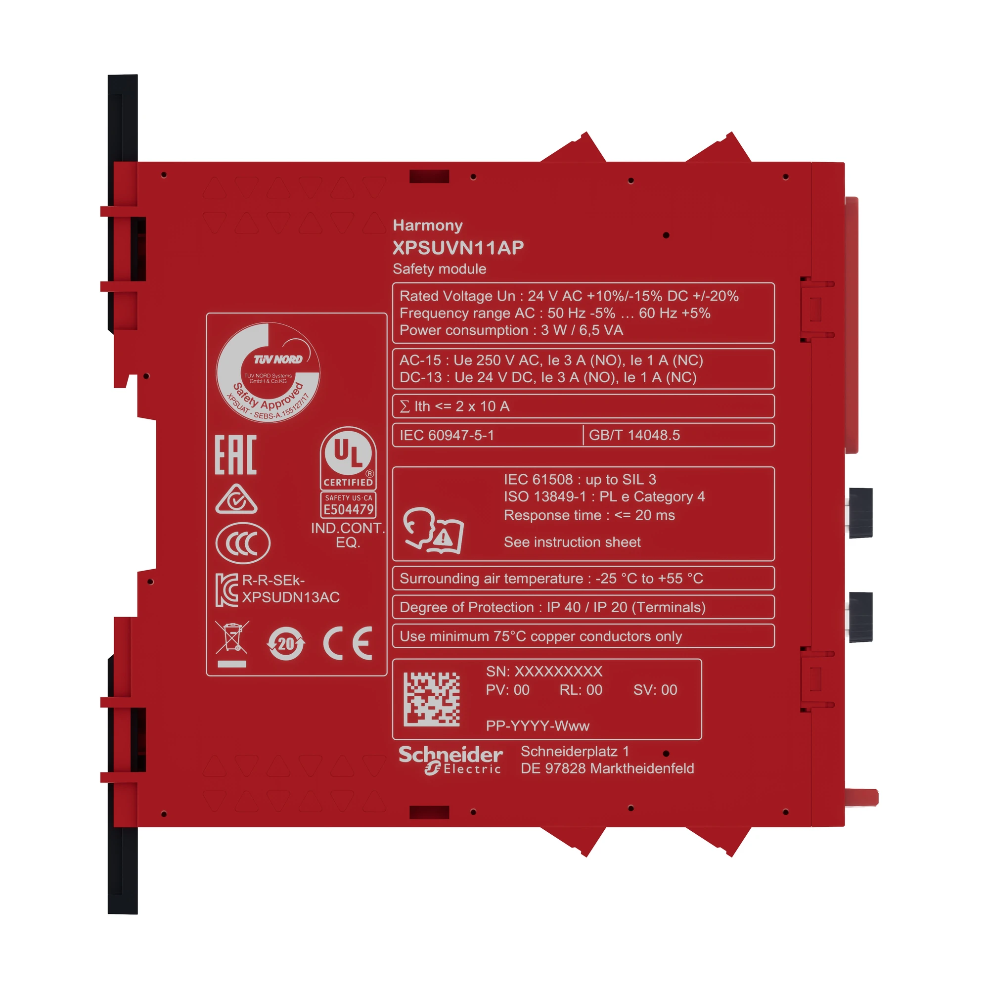 Schneider Electric XPSUVN11AP Safety Relay, Harmony XPSU, Standstill Monitoring, PLe/Cat3/SIL3, 1NO 1NC, Diagnostics, 24VAC/DC, Screw (img_003) Schneider Electric XPSUVN11AP Safety Relay, Harmony XPSU, Standstill Monitoring, PLe/Cat3/SIL3, 1NO 1NC, Diagnostics, 24VAC/DC, Screw (img_003)