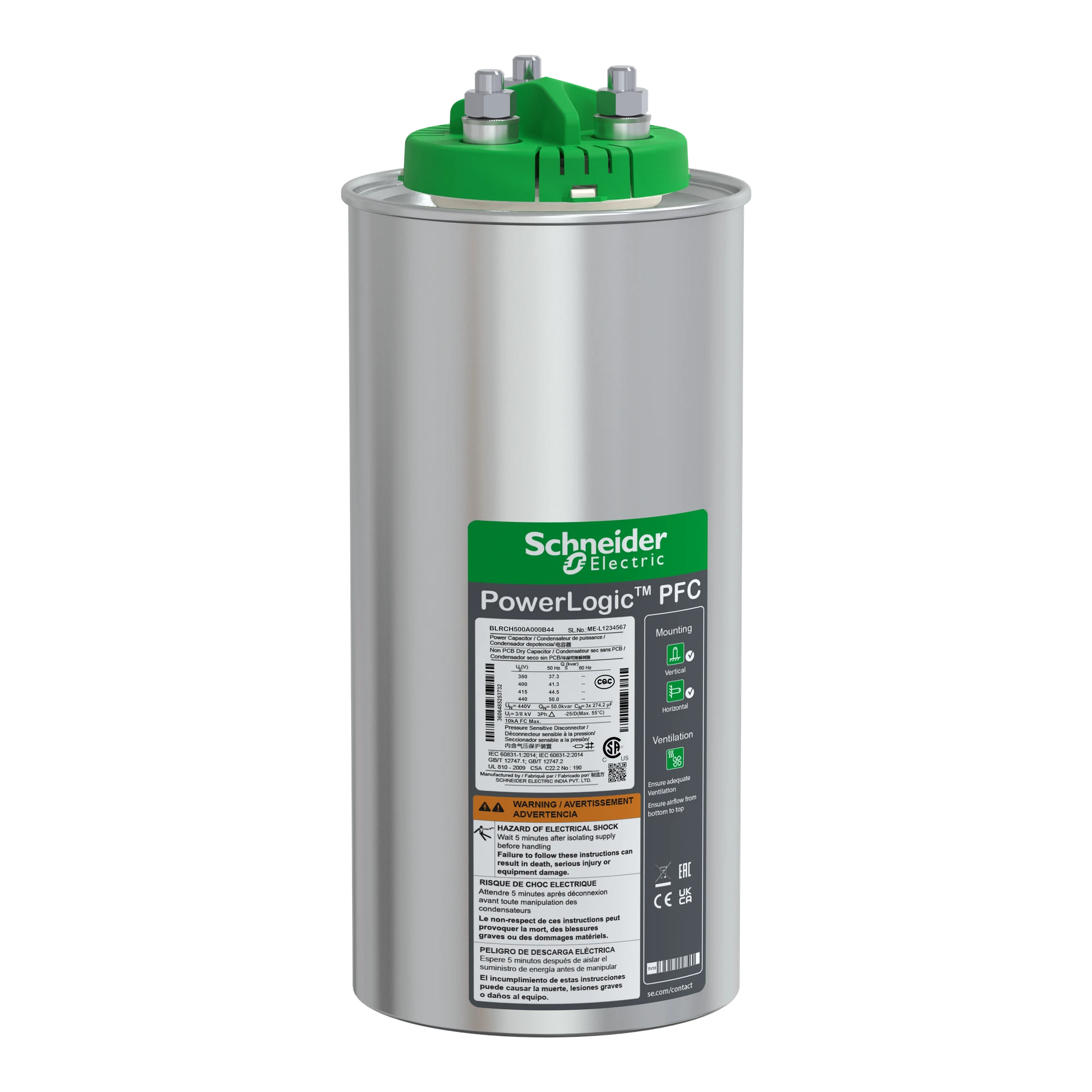 Schneider Electric BLRCH500A000B44 High-performance capacitor, PowerLogic PFC HD, 50/0kvar, 440V, 50/60Hz (img_001) Schneider Electric BLRCH500A000B44 High-performance capacitor, PowerLogic PFC HD, 50/0kvar, 440V, 50/60Hz (img_001)
