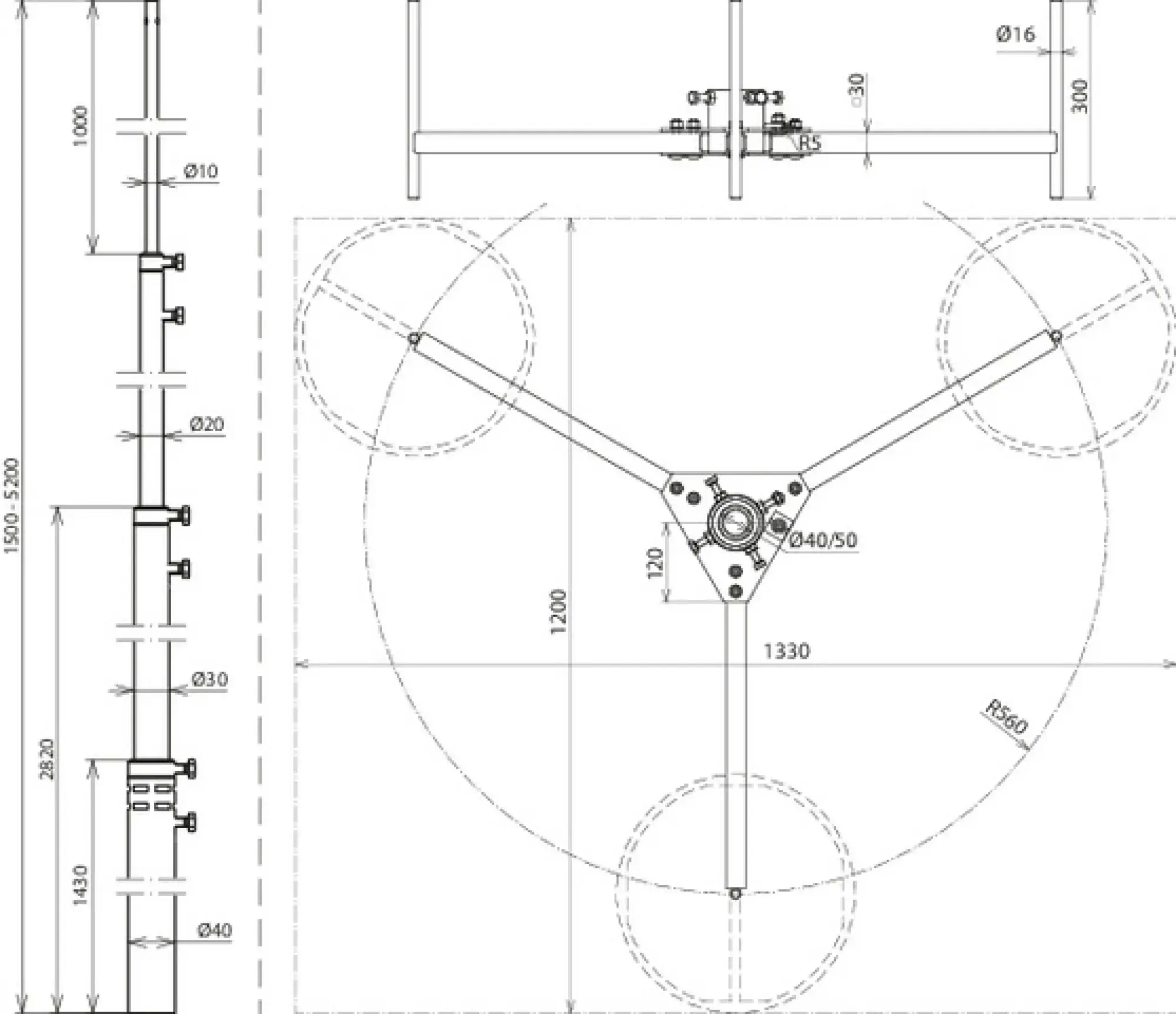 Dehn 105711 -SET- telescopic air-term. rod L5.2m Al with tripod R560mm HDG steel (St/tZn) (img_004)