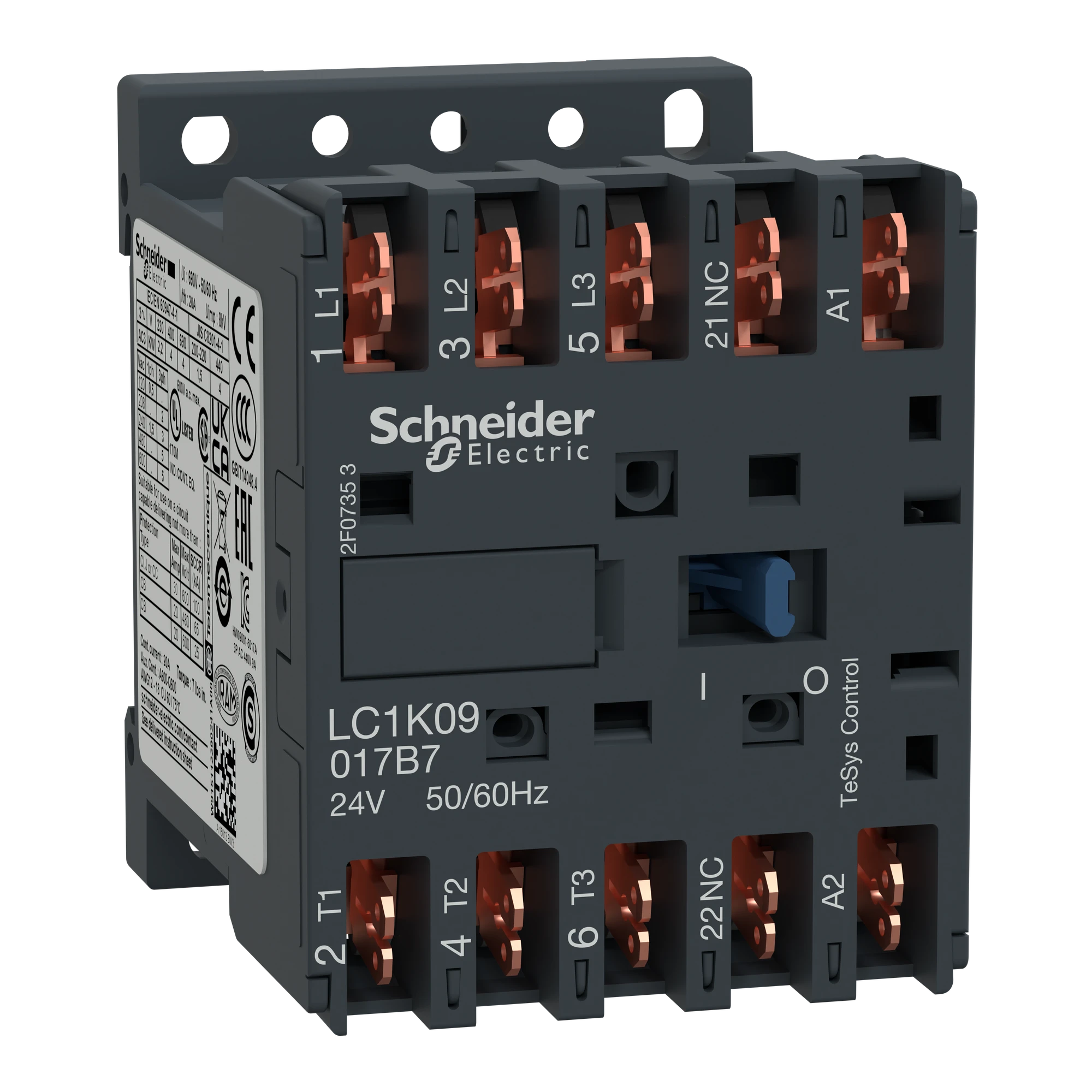 Schneider Electric LC1K09017B7 Power contactor LC1K 3p, +1NC, 4 kW, 9 A, 400 V AC3, coil 24 V AC (img_001)