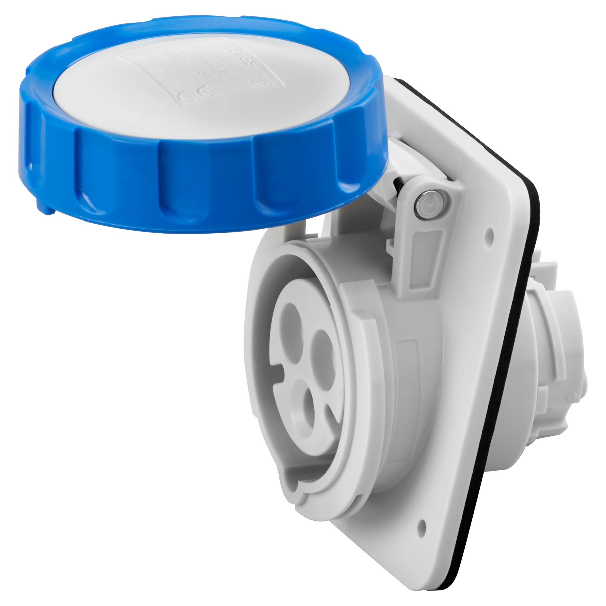 GEWISS GW62238H 10° ANGLED FLUSH-MOUNTING SOCKET-OUTLET HP - IP66/IP67 - 2P+E 32A 200-250V 50/60HZ - BLUE - 6H - SCREW WIRING (img_001)