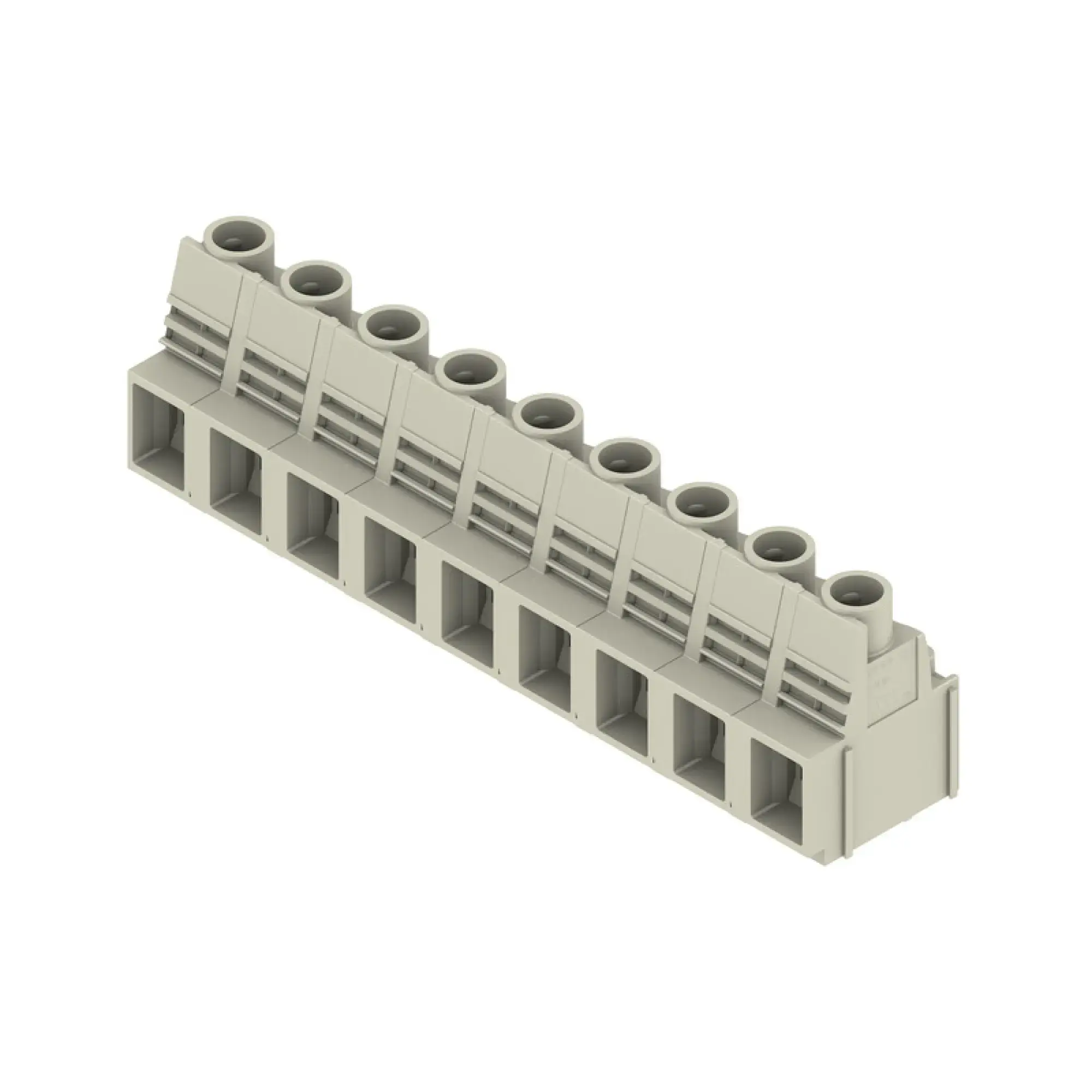 Weidmüller 2015450000 PCB terminal, 1000 V, 76 A, Pitch in mm: 12.70, 16 mm², Number of poles: 9, Clamping yoke connection, THT solder connection, 90°, Box (img_001)