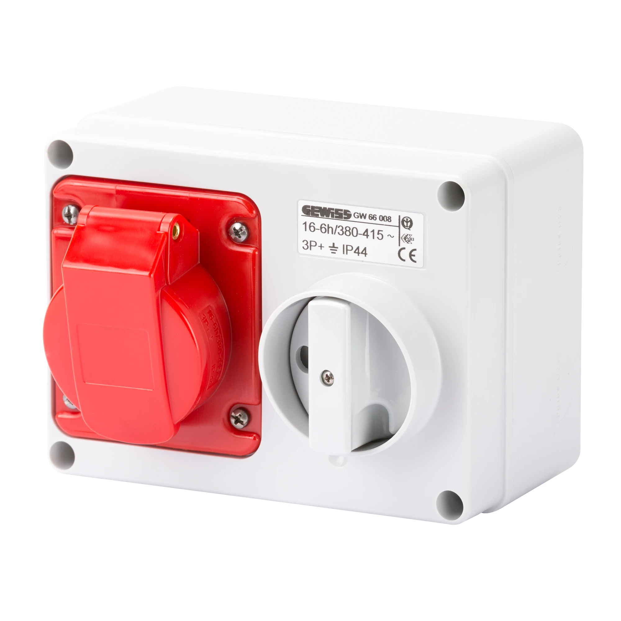 GEWISS GW66008 FIXED INTERLOCKED HORIZONTAL SOCKET-OUTLET - WITH BOTTOM - WITHOUT FUSE-HOLDER BASE - 3P+E 16A 380-415V - 50/60HZ 6H - IP44 (img_001)