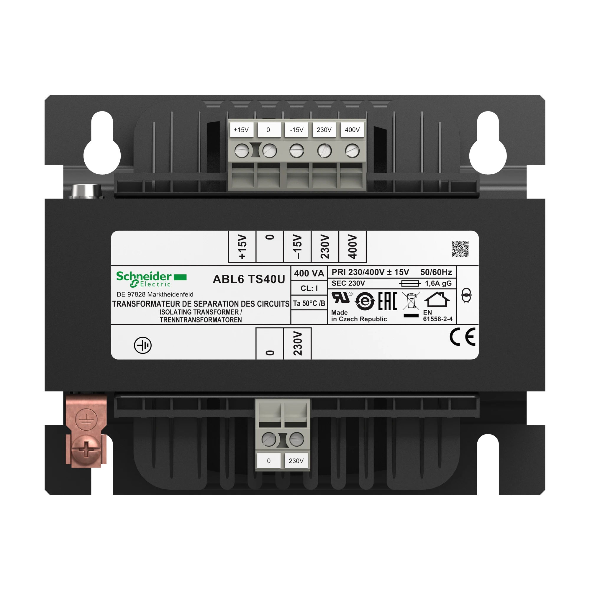 Schneider Electric ABL6TS40U Safety Isolation Transformer, Modicon ABL6, Input 230/400V AC, Output 230V AC, 400VA (img_004)