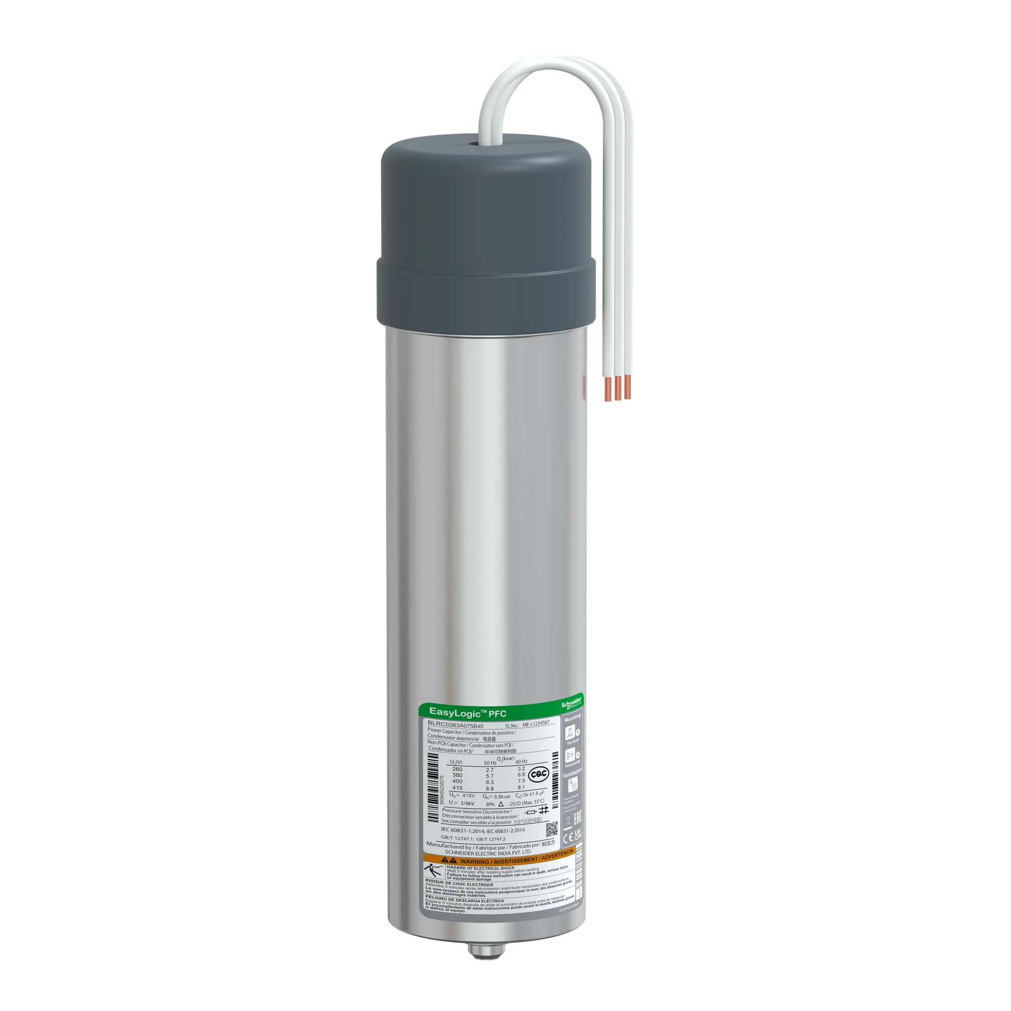 Schneider Electric BLRCS063A075B40 VarplusCan SDuty Capacitor, 6.3/7.5 kvar, 400 V, 50/60Hz (img_001)