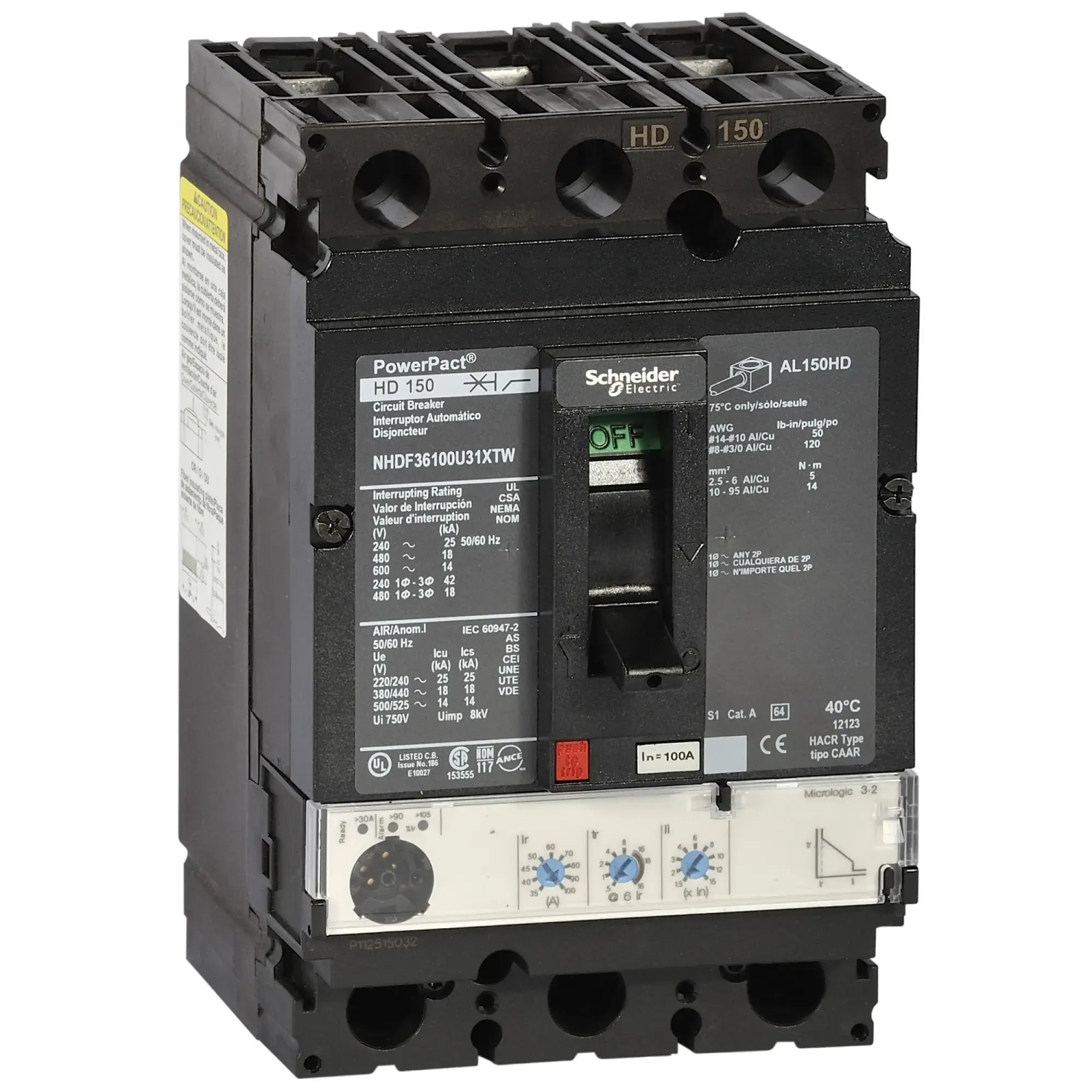 Schneider Electric NHDF36060U31XTW PowerPact-Multistandard – H-Rahmen – 60 A – 25 kA – Auslösegerät Micrologic 3.0 (img_001)