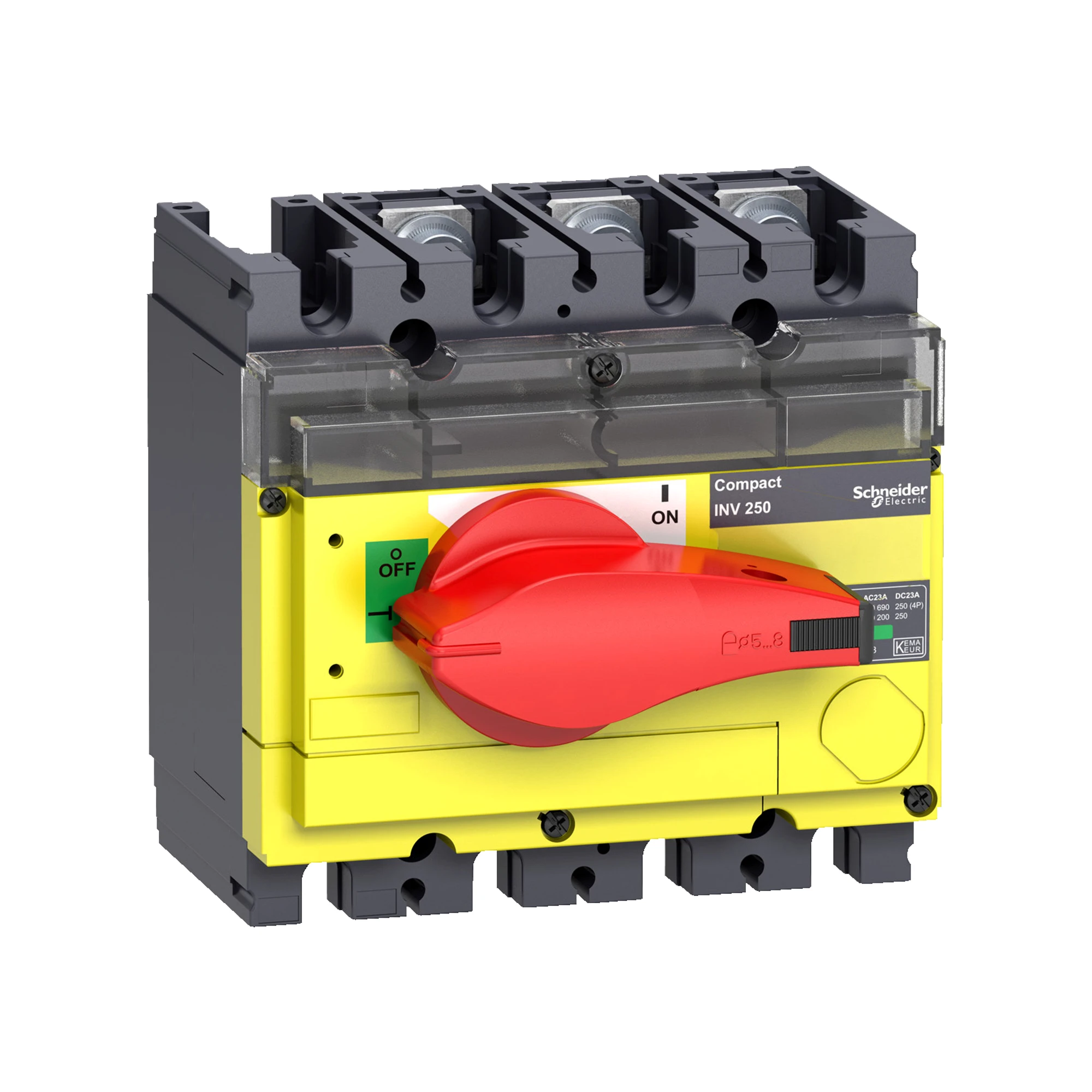 Schneider Electric 31180 Disconnect Switch INV100, 3 P, 100A/690V DC/AC, Red Rotary Handle/Yellow Background (img_001) Schneider Electric 31180 Disconnect Switch INV100, 3 P, 100A/690V DC/AC, Red Rotary Handle/Yellow Background (img_001)