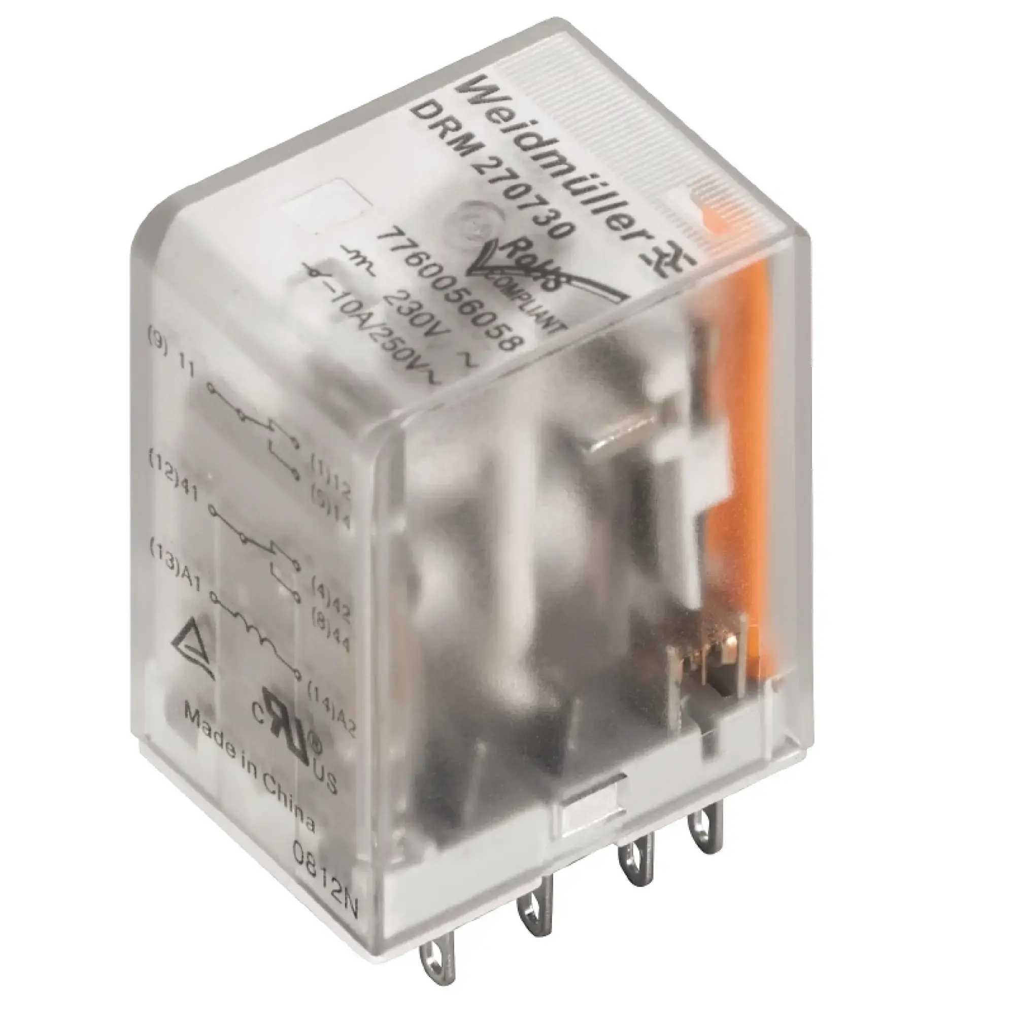 Weidmüller 7760056053 Miniature industrial relay, 110 V DC, No, 2 CO contact (AgNi flash gold-plated) , 250 V AC, 10 A, Test button available: No (img_002)