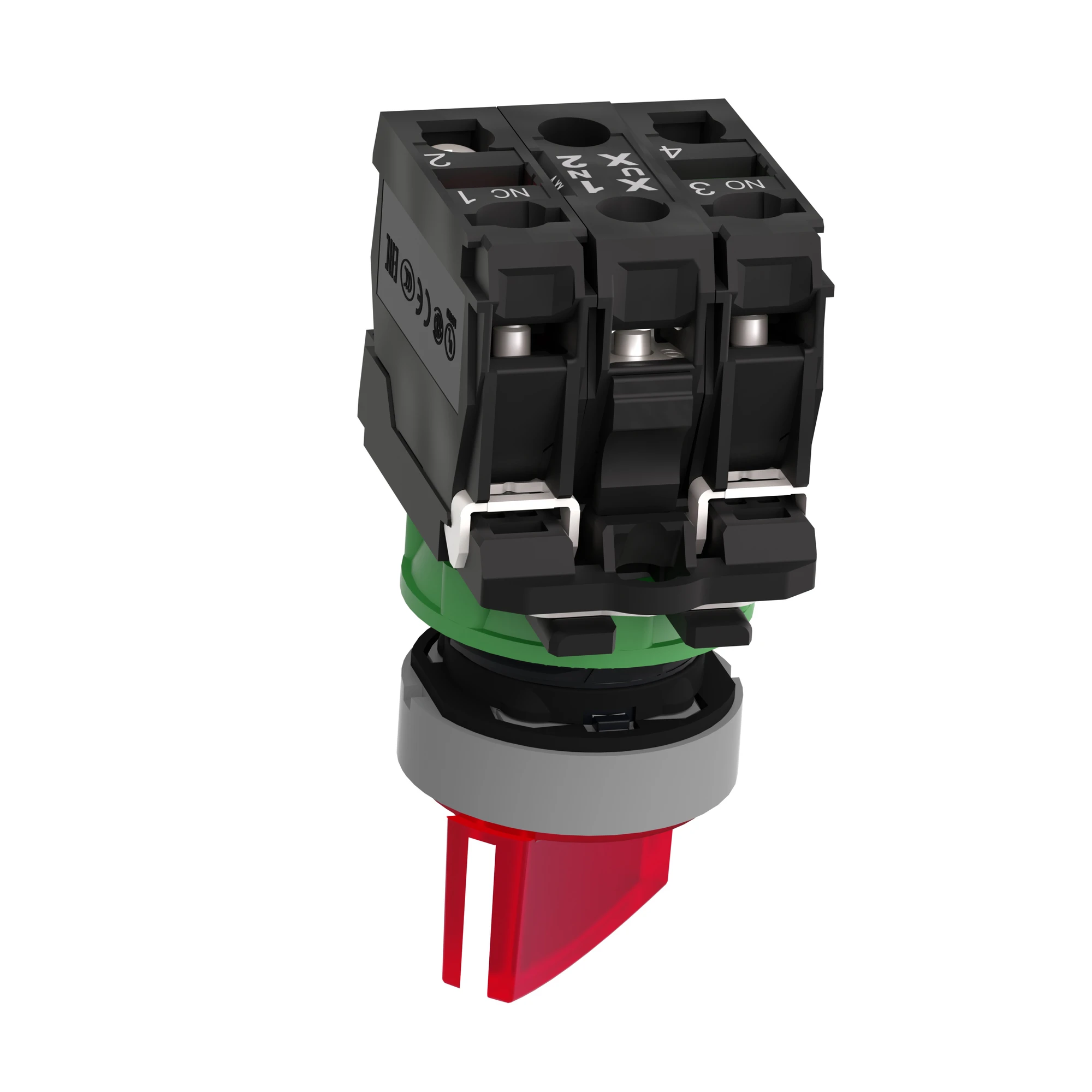 Schneider Electric XB5AK124G5C0 Illuminated Selector Switch, Harmony XB5, Plastic, Light Grey, Red, 22mm, Universal LED, 2 Positions, 1NO + 1NC, 110-120V AC (img_008)