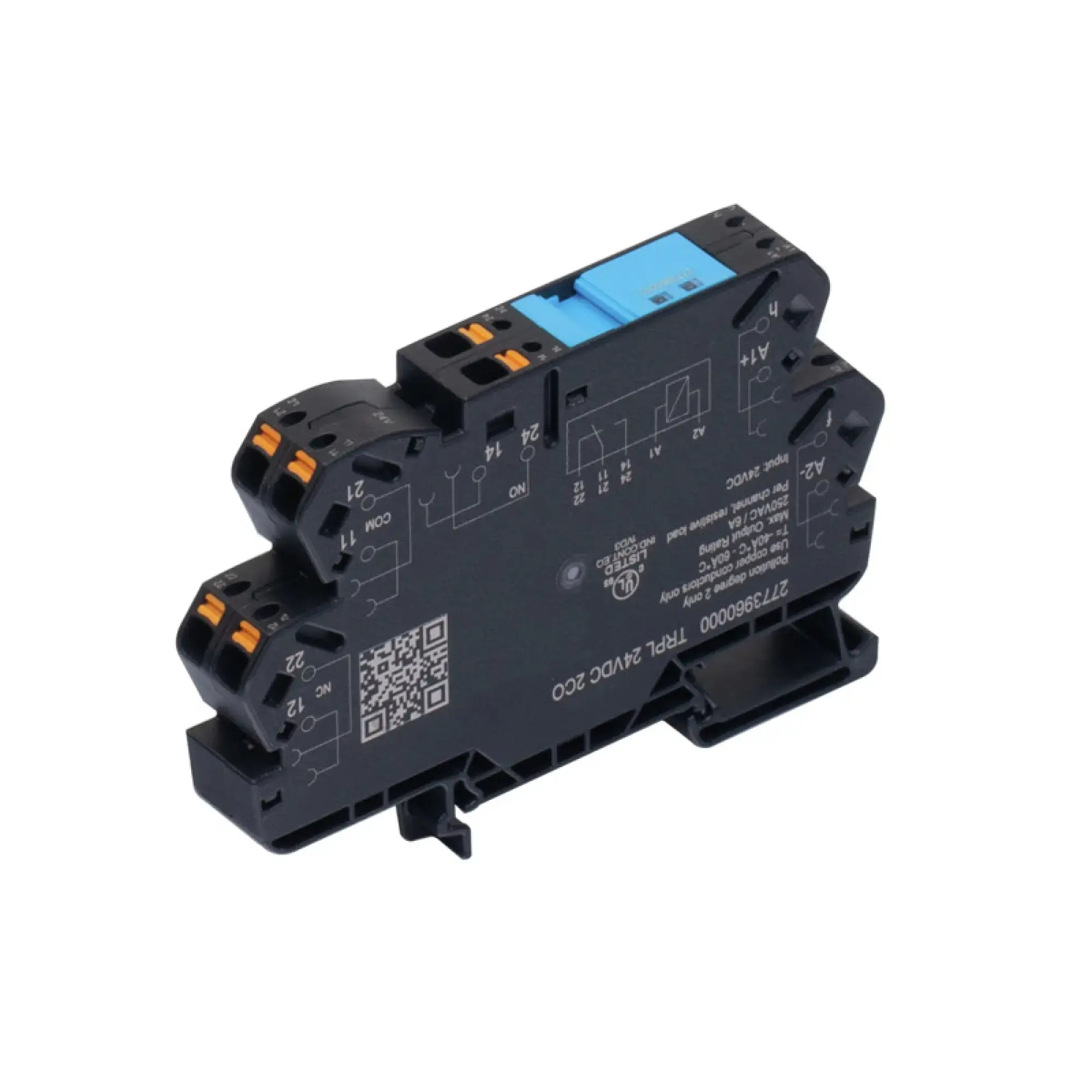 Weidmüller 2774050000 Relay module, 5 V DC ±20 %, Green LED, 2 x 1 CO Contact (AgNi) , 250 V AC, 6 A, PUSH IN TRPL 5VDC 2CO (img_001)