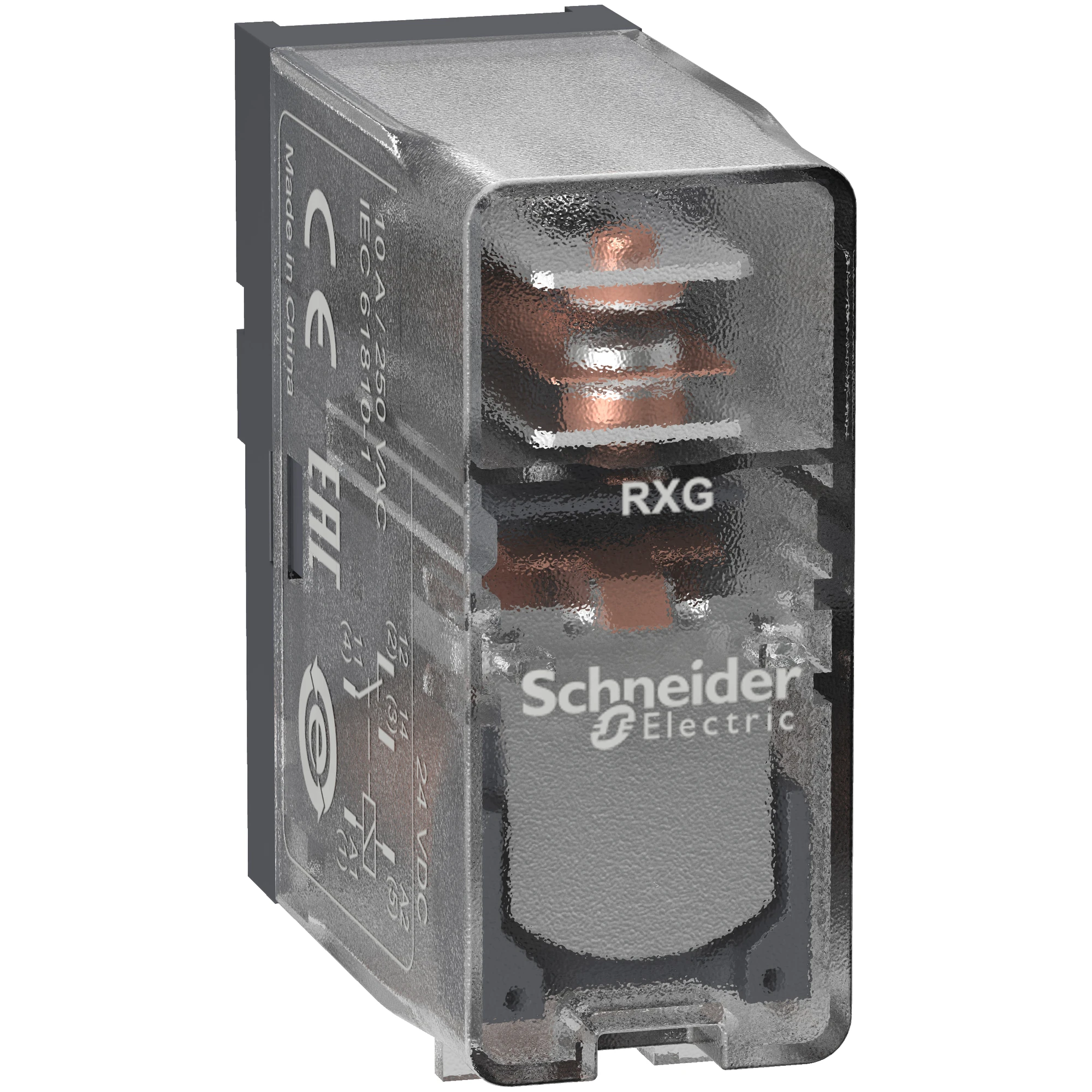 Schneider Electric RXG15BD Plug-in Interface Relay RXG, 1 C/O, 10 A, 24 VDC, Clear Housing (img_001)