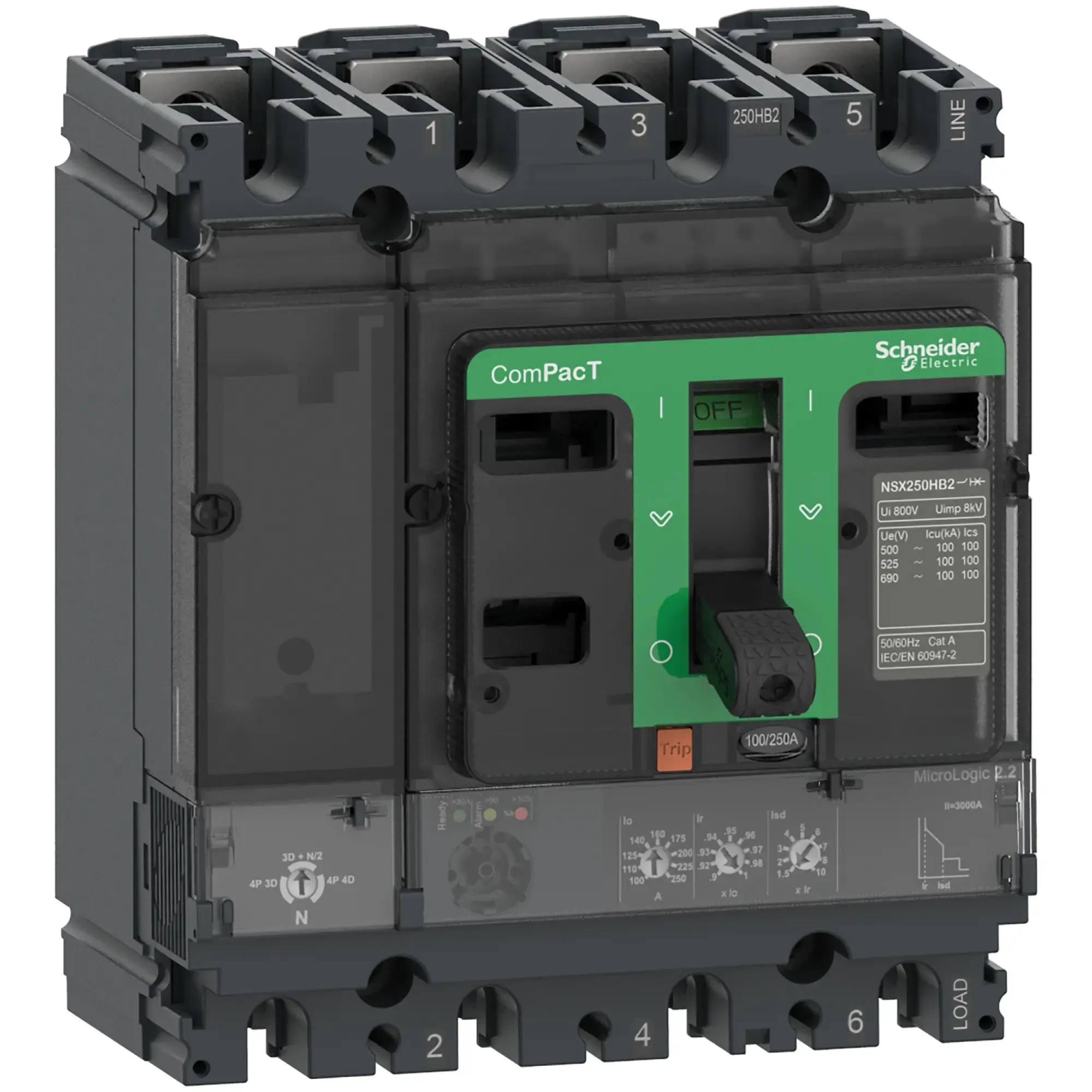 Schneider Electric C10F42D100 Compact circuit breaker ComPacT NSX100F with Micrologic 2.2 4P4D 100A, 36kA/415V AC (img_002)