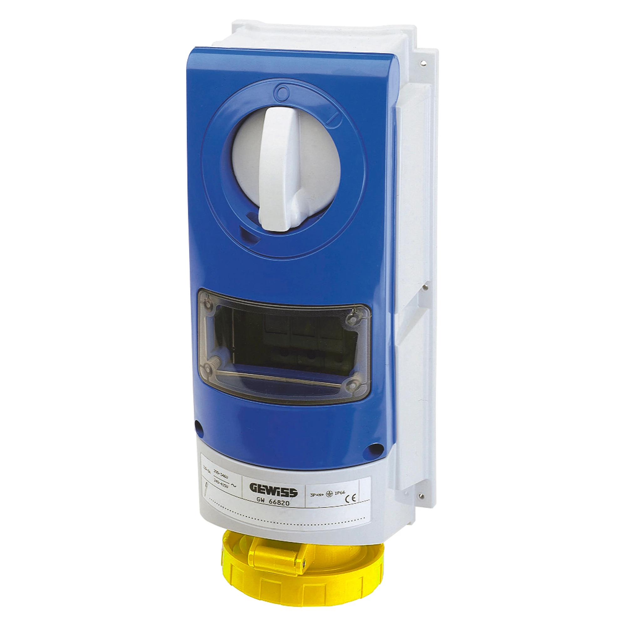 GEWISS GW66802 VERTICAL FIXED INTERLOCKED SOCKET OUTLET - WITHOUT BOTTOM - FOR HEAVY-DUTY USE - WITH FUSE-HOLDER BASE - 3P+E 16A 100-130V-50/60HZ 4H - IP66 (img_001)