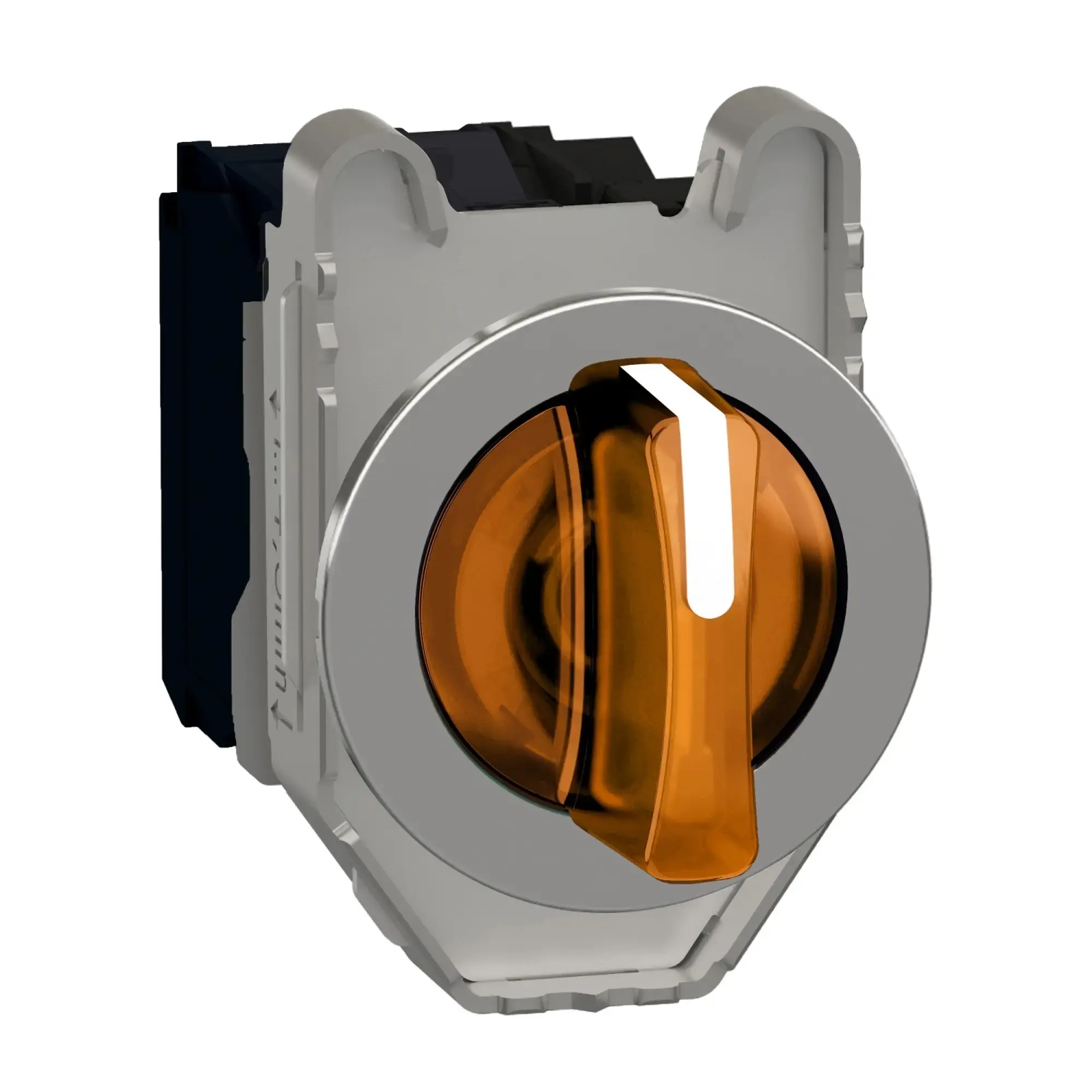 Schneider Electric XB4FK135M5 Illuminated selector switch, Harmony XB4F, Metal, 30mm, orange, universal LED, 3 positions, 1NO+1NC, 230-240V AC (img_001)