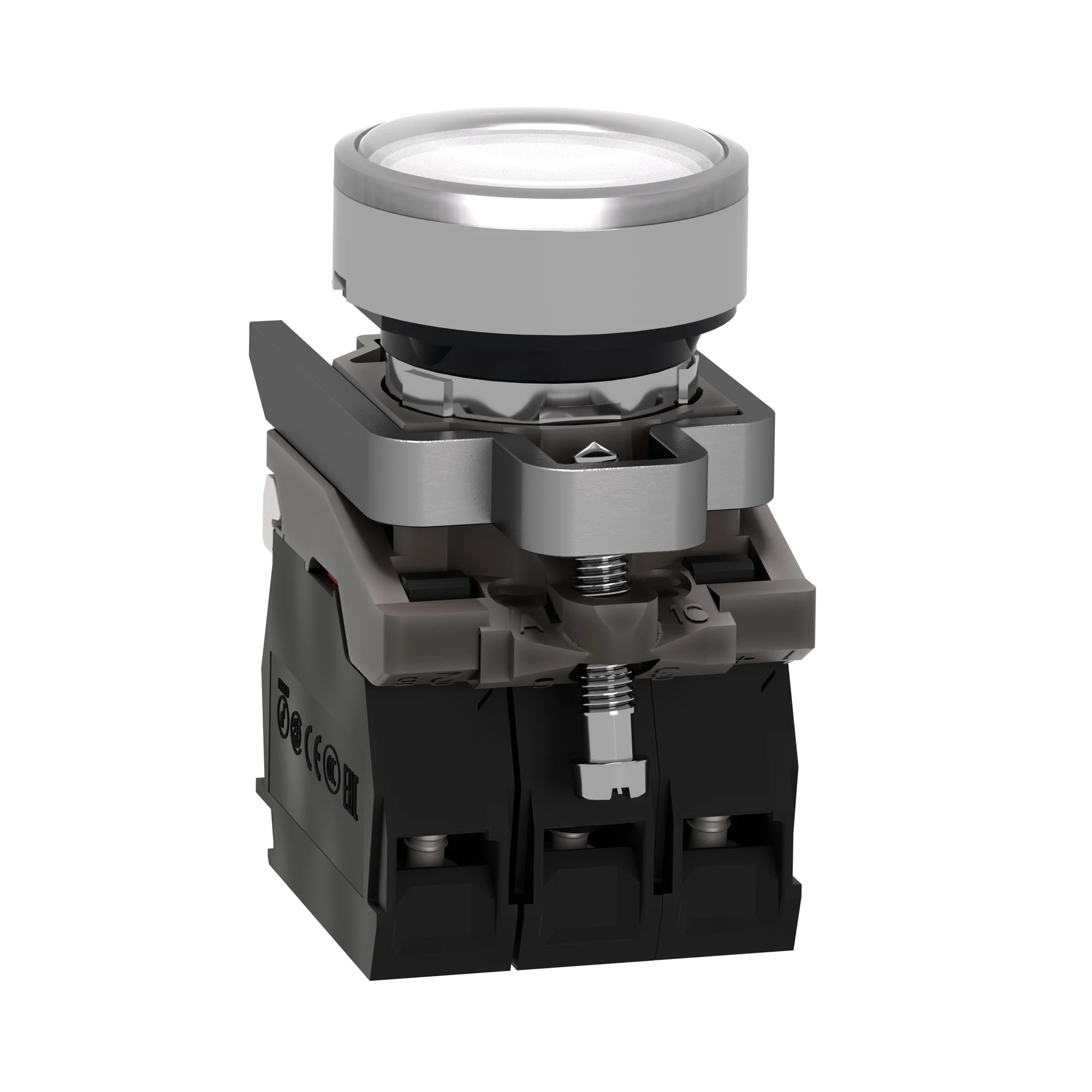 Schneider Electric XB4BW31G5 Illuminated pushbutton, Harmony XB4, metal, 22mm, white, unlabeled, universal LED, smooth dome, 1NO+1NC, 110-120V AC (img_006)